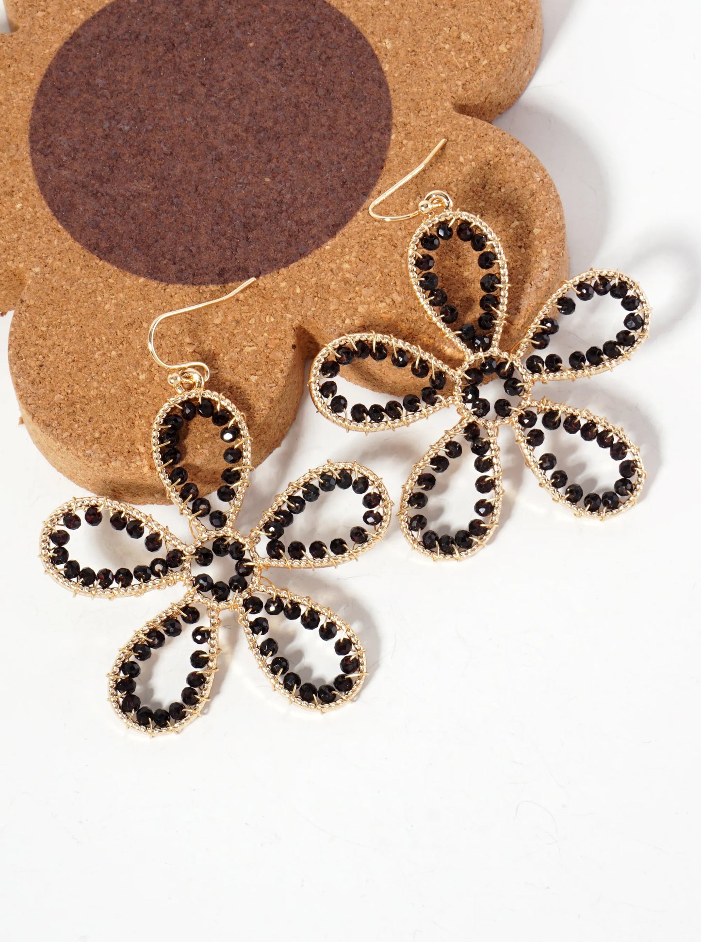 Botanical-Theme Faceted-Glass-Beads Wire-Wrapped Flower-Shaped Dangle Earrings