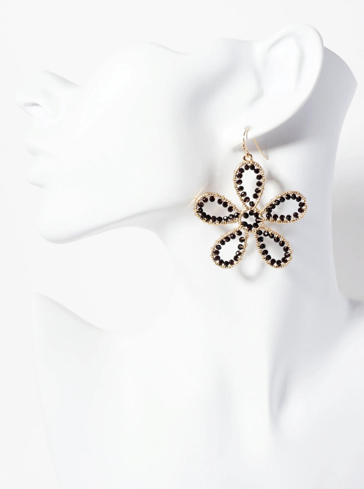 Botanical-Theme Faceted-Glass-Beads Wire-Wrapped Flower-Shaped Dangle Earrings