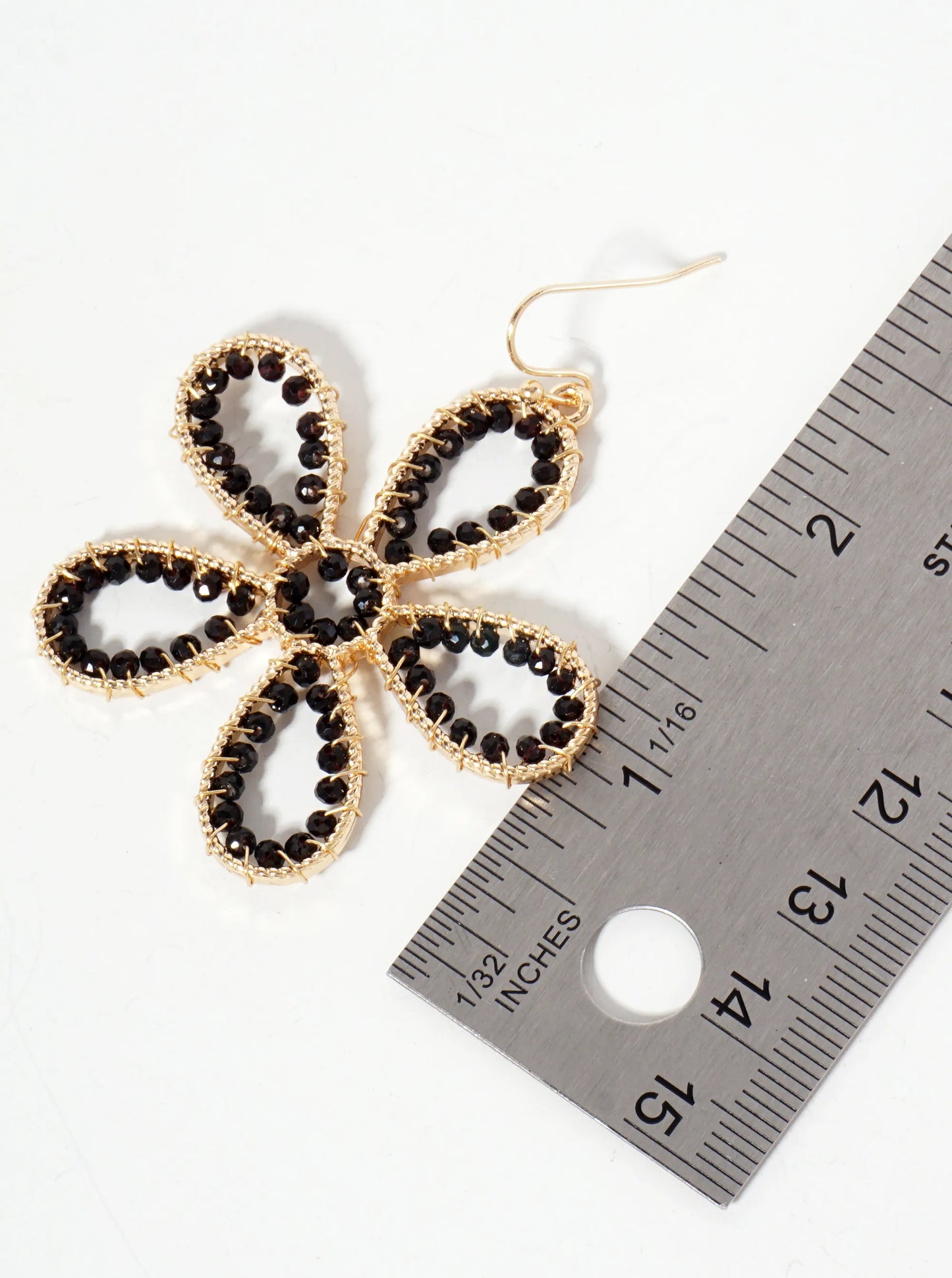 Botanical-Theme Faceted-Glass-Beads Wire-Wrapped Flower-Shaped Dangle Earrings