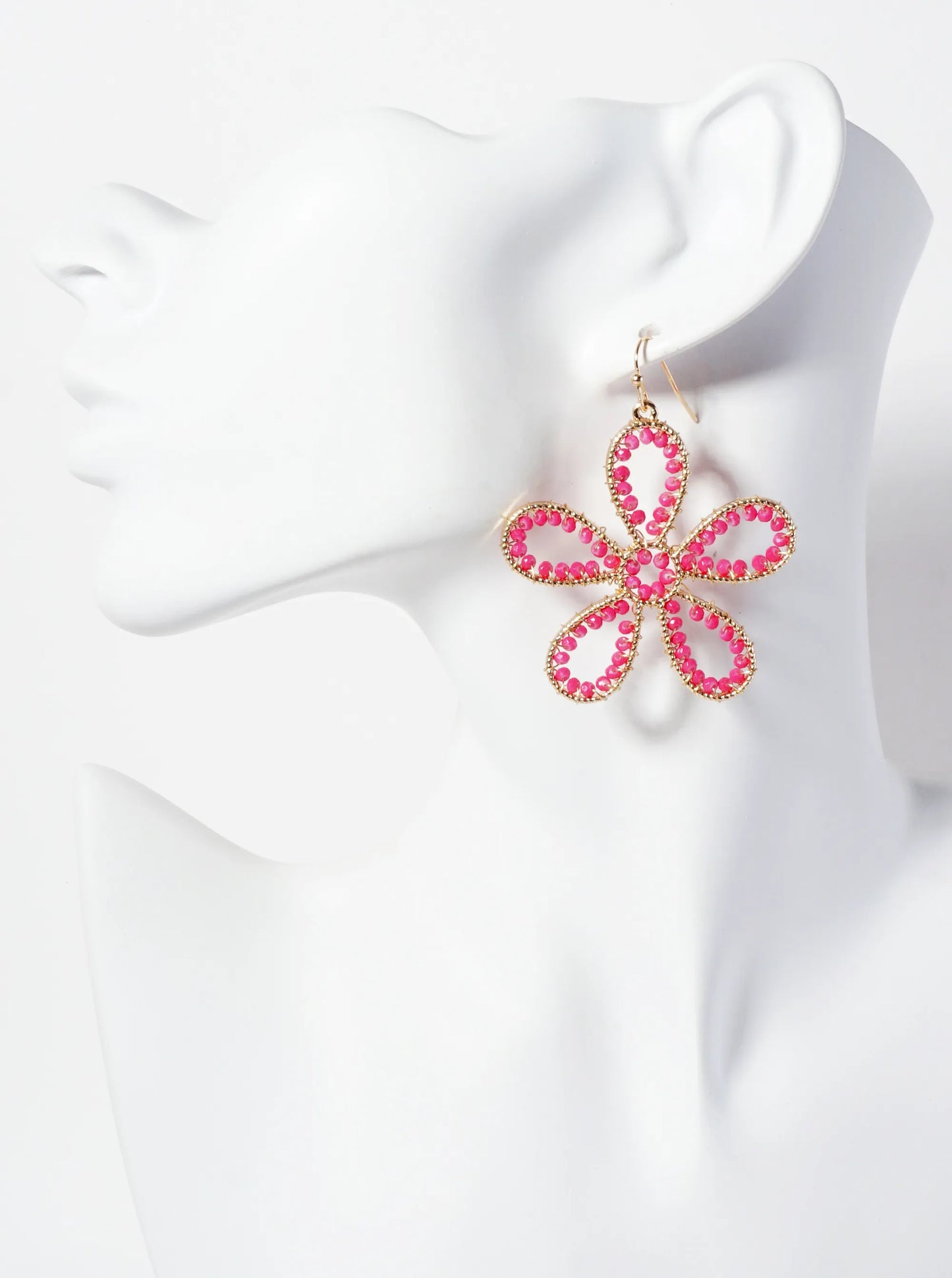 Botanical-Theme Faceted-Glass-Beads Wire-Wrapped Flower-Shaped Dangle Earrings
