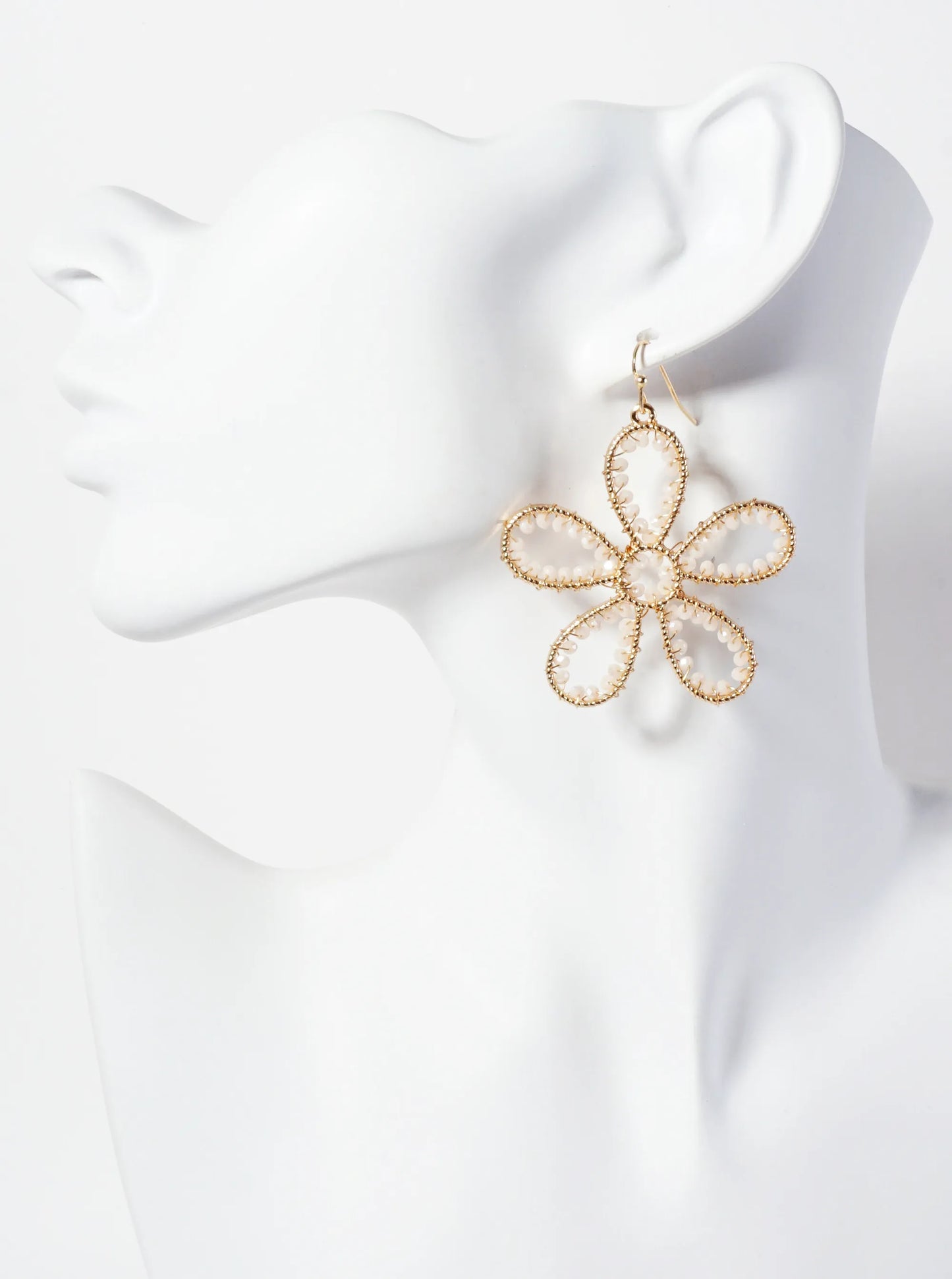 Botanical-Theme Faceted-Glass-Beads Wire-Wrapped Flower-Shaped Dangle Earrings