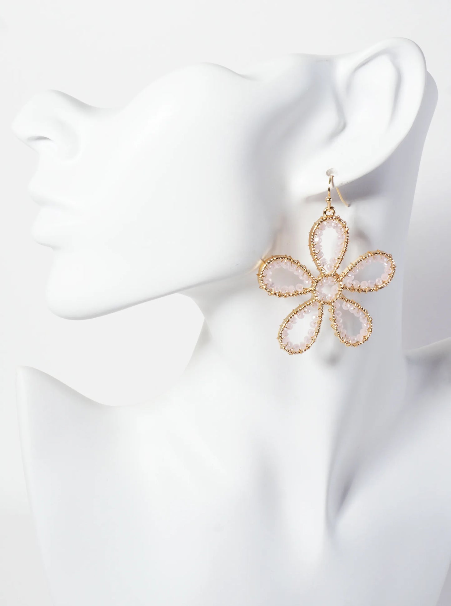 Botanical-Theme Faceted-Glass-Beads Wire-Wrapped Flower-Shaped Dangle Earrings