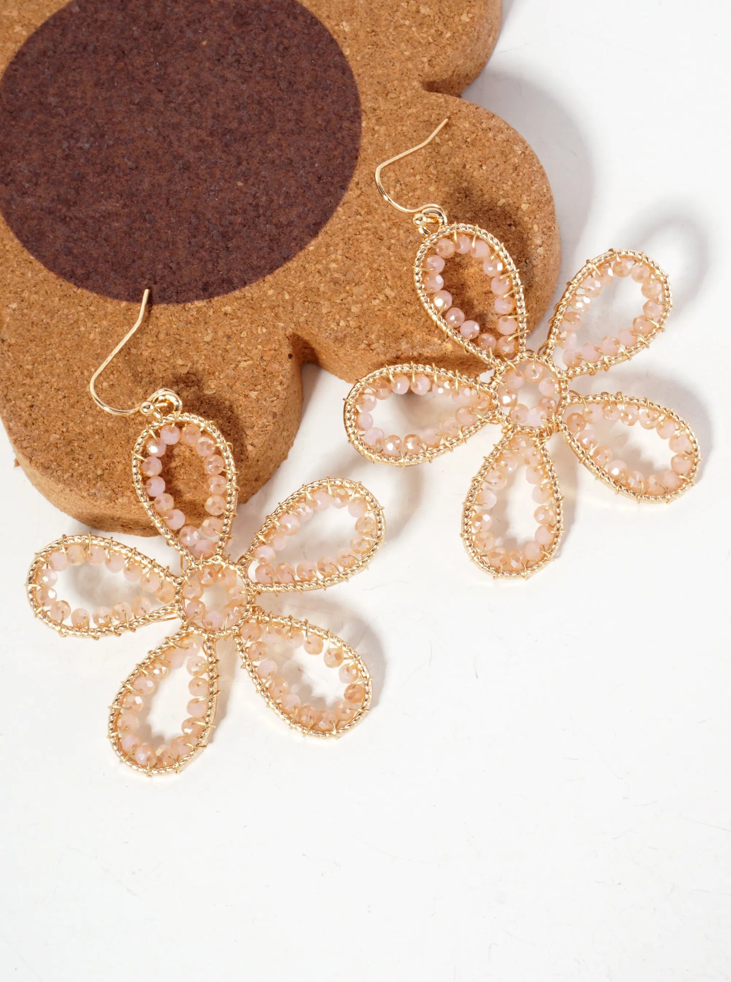 Botanical-Theme Faceted-Glass-Beads Wire-Wrapped Flower-Shaped Dangle Earrings