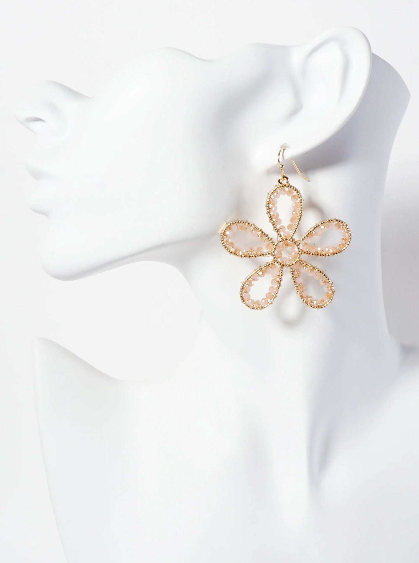 Botanical-Theme Faceted-Glass-Beads Wire-Wrapped Flower-Shaped Dangle Earrings
