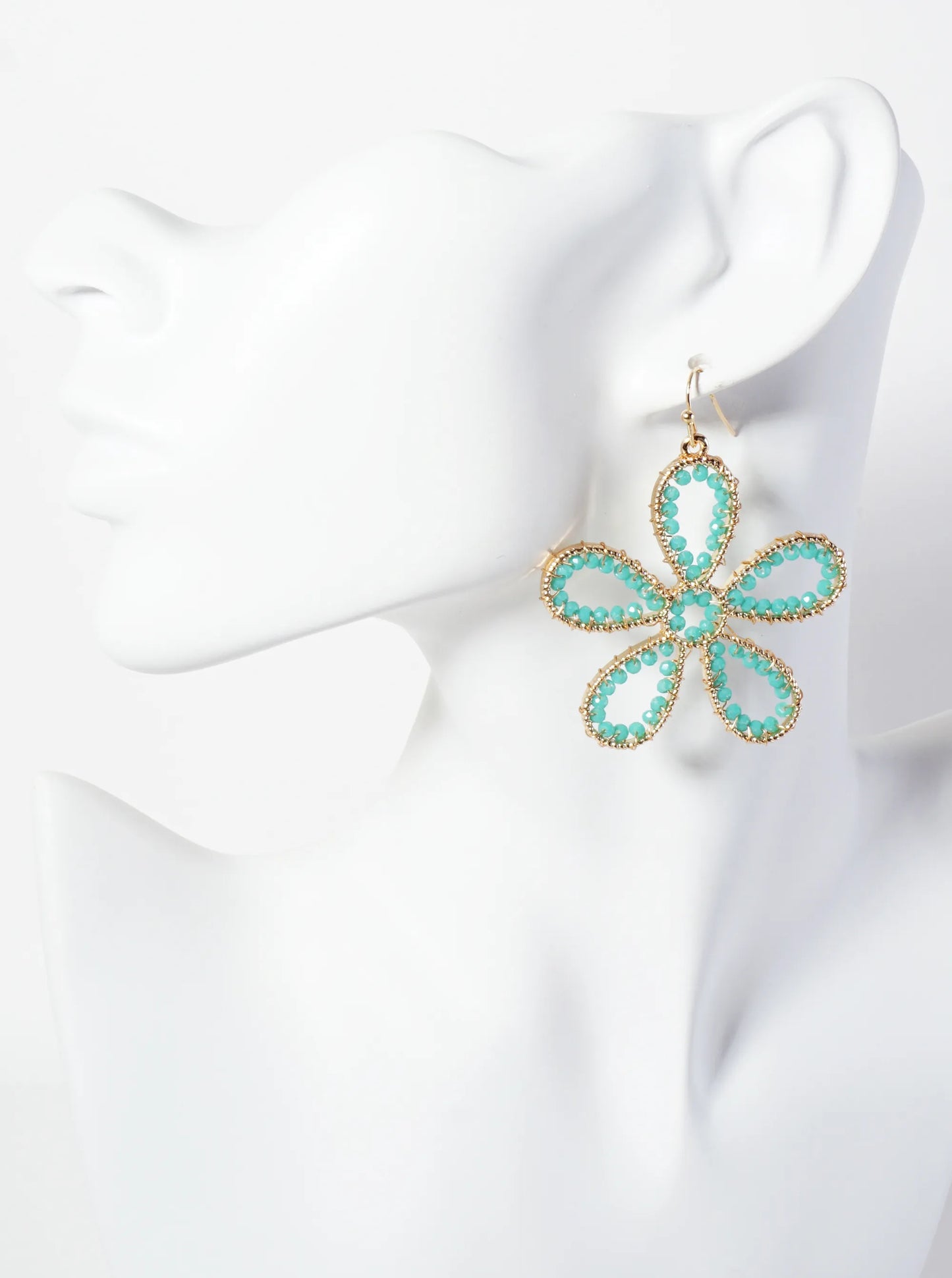 Botanical-Theme Faceted-Glass-Beads Wire-Wrapped Flower-Shaped Dangle Earrings