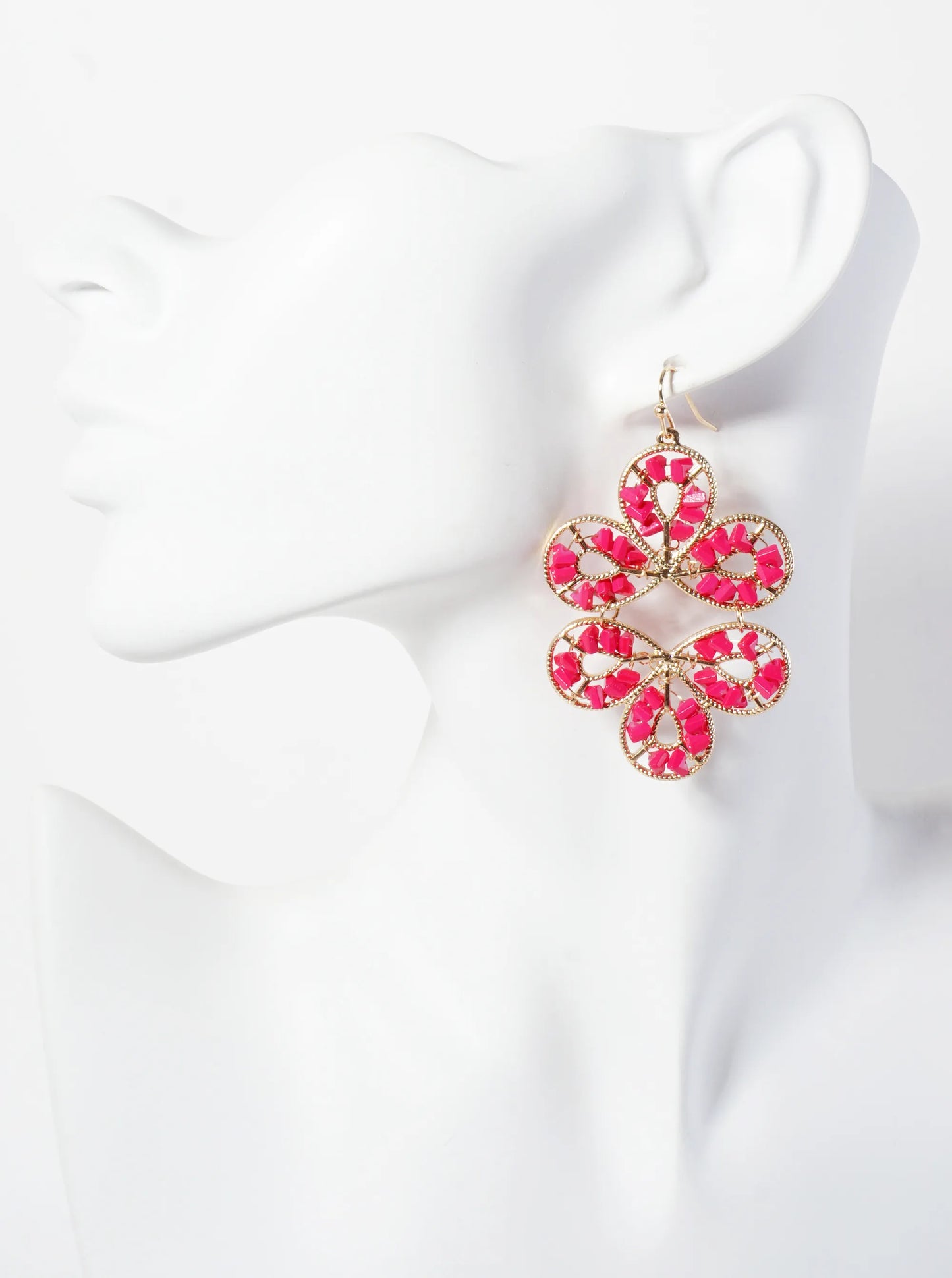 Botanical-Theme Faceted-Glass-Beads Wire-Wrapped Statement Earrings
