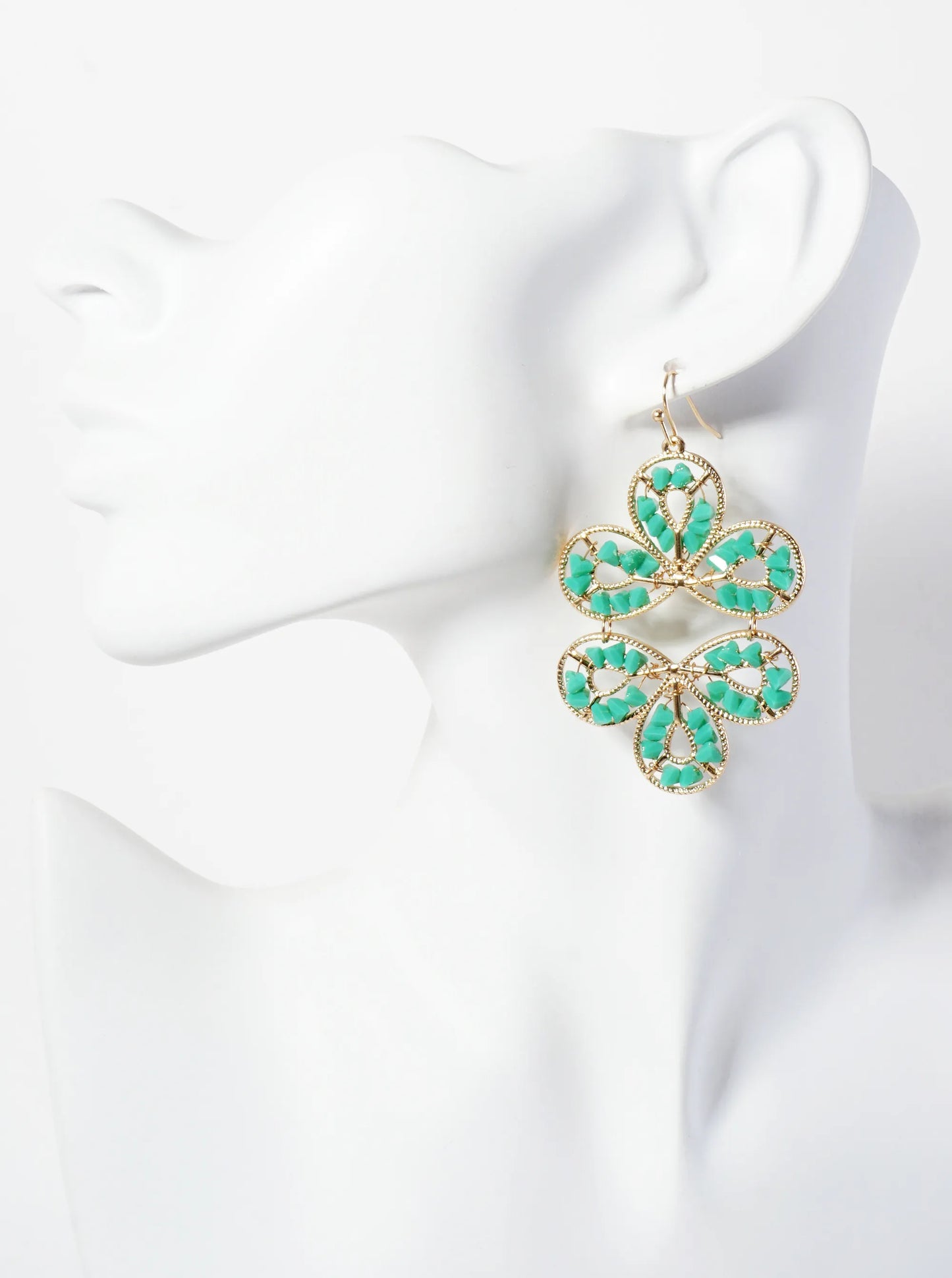 Botanical-Theme Faceted-Glass-Beads Wire-Wrapped Statement Earrings