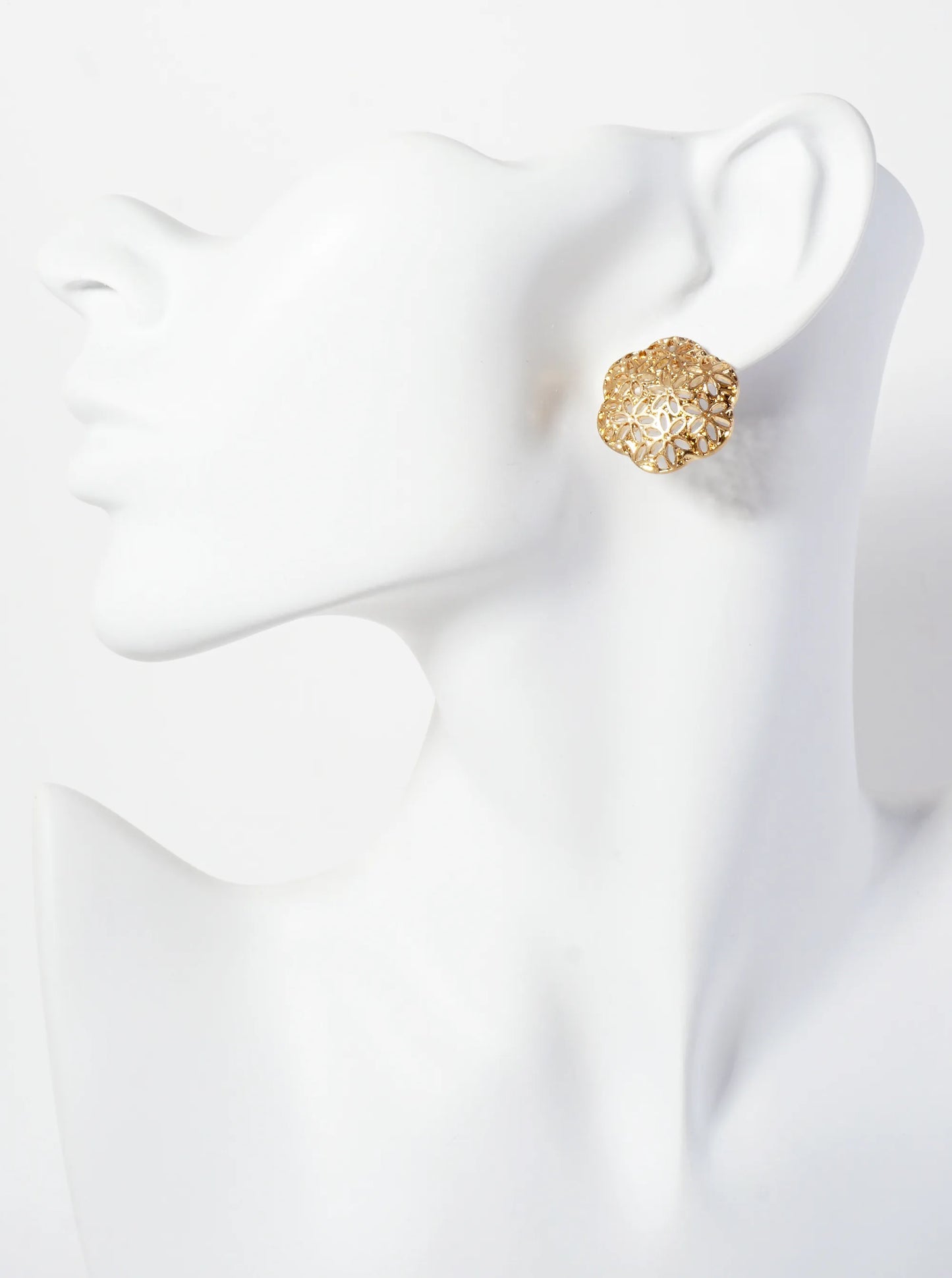 Botanical-Theme Filigree Flower Pattern Stud Earrings With-Titanium-Post