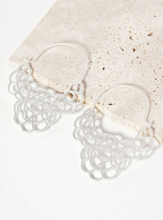 Botanical-Theme Floral Filigree 30mm Wire Hoop Earrings