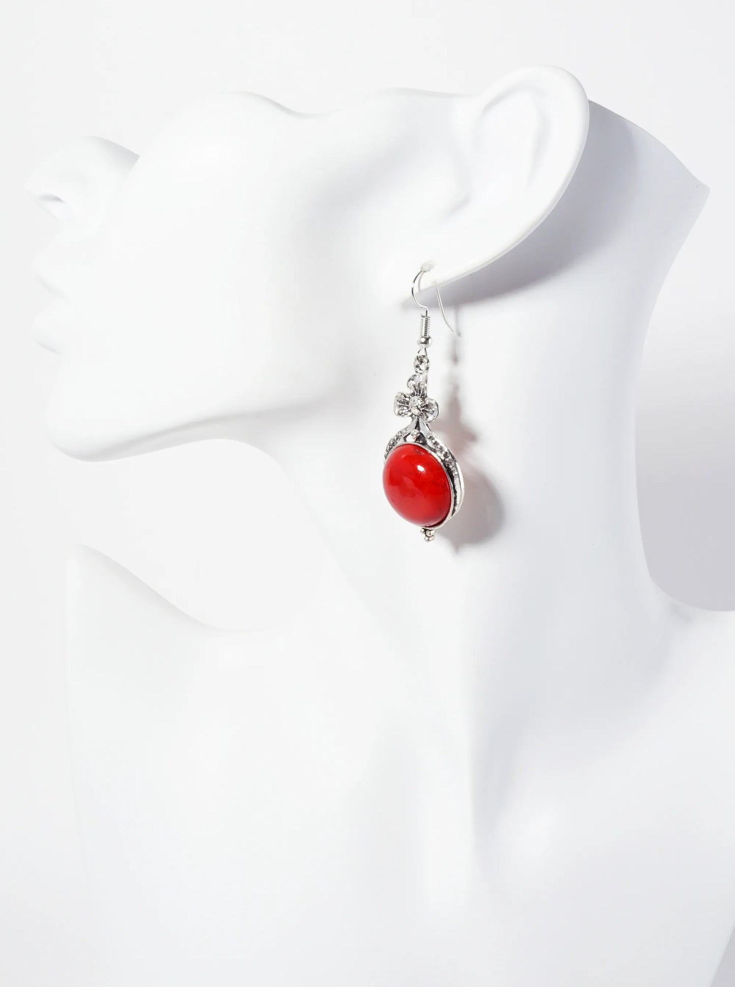 Botanical-Theme Flower-Decorated Semi-Precious Natural-Stone Western Dangle Earrings