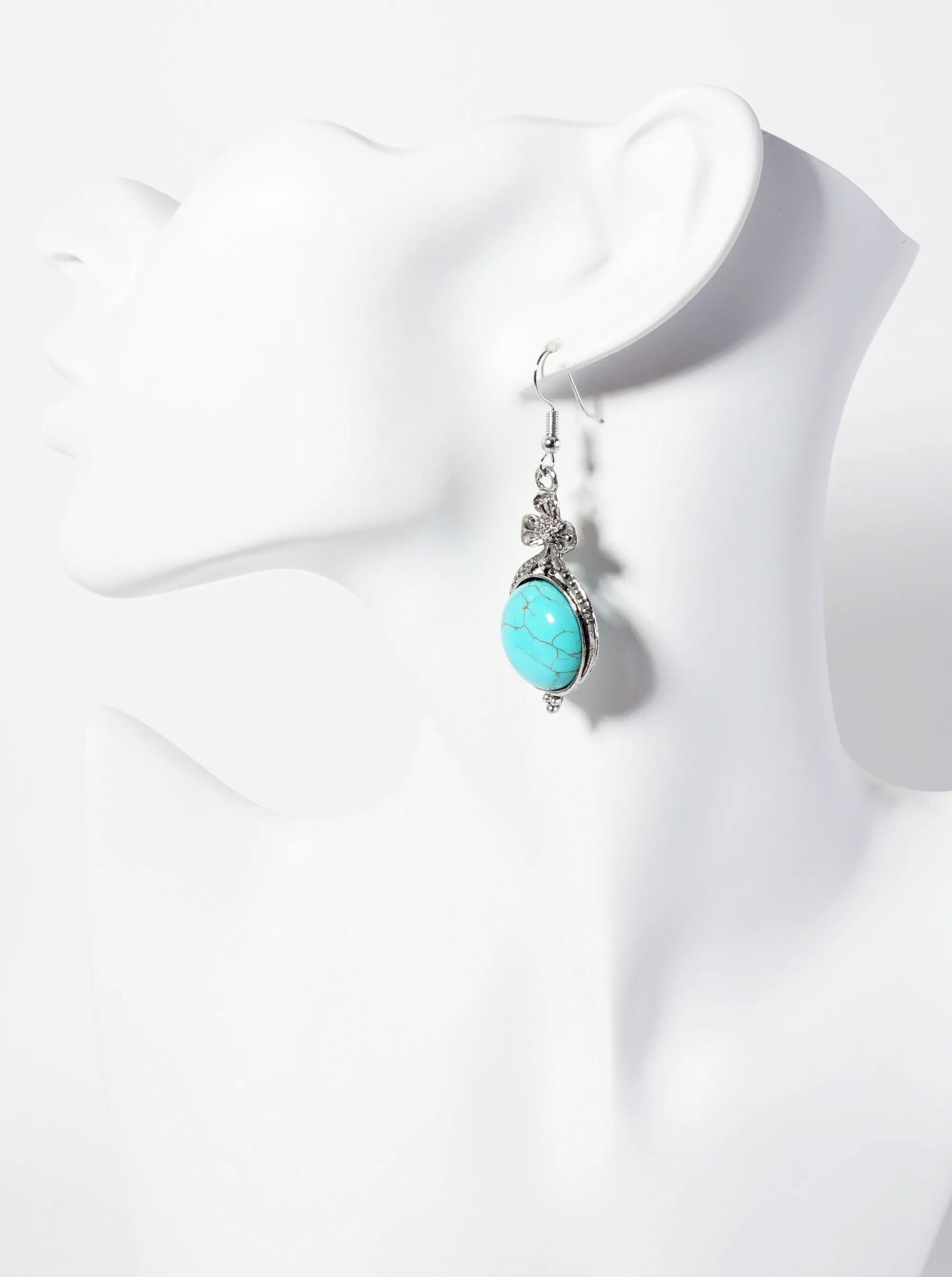 Botanical-Theme Flower-Decorated Semi-Precious Natural-Stone Western Dangle Earrings