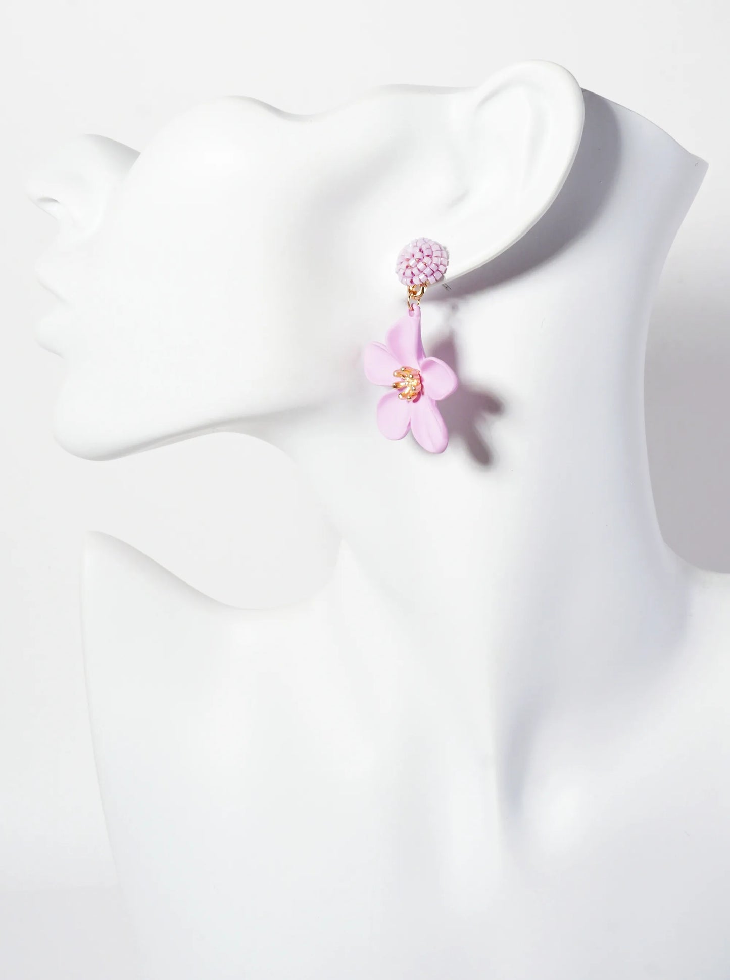 Botanical-Theme Flower Drop Glass-Beaded Dangle Earrings