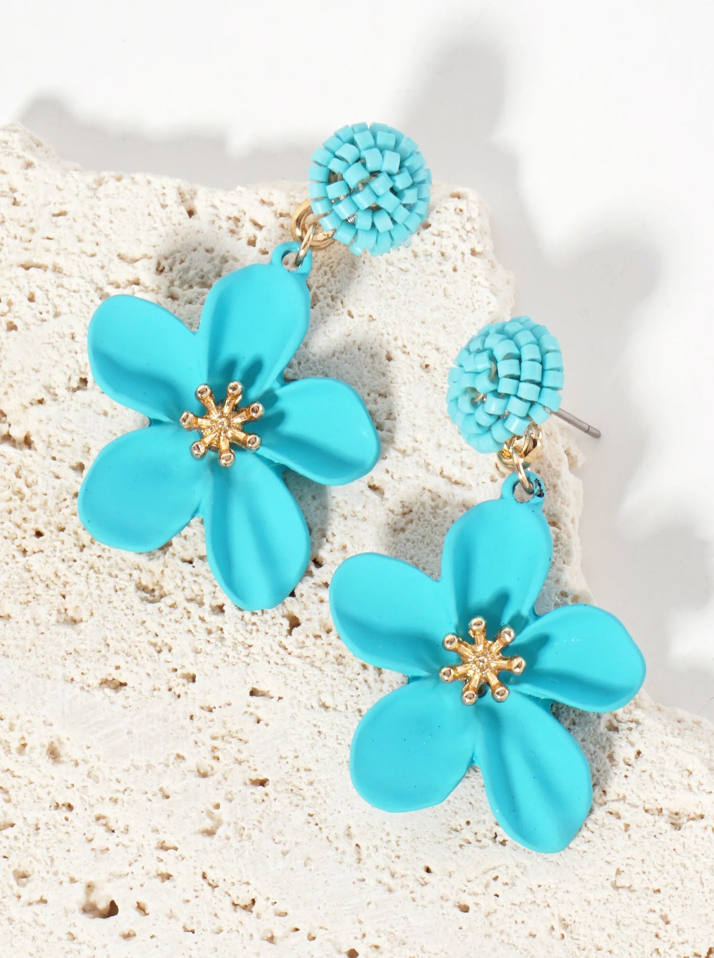 Botanical-Theme Flower Drop Glass-Beaded Dangle Earrings