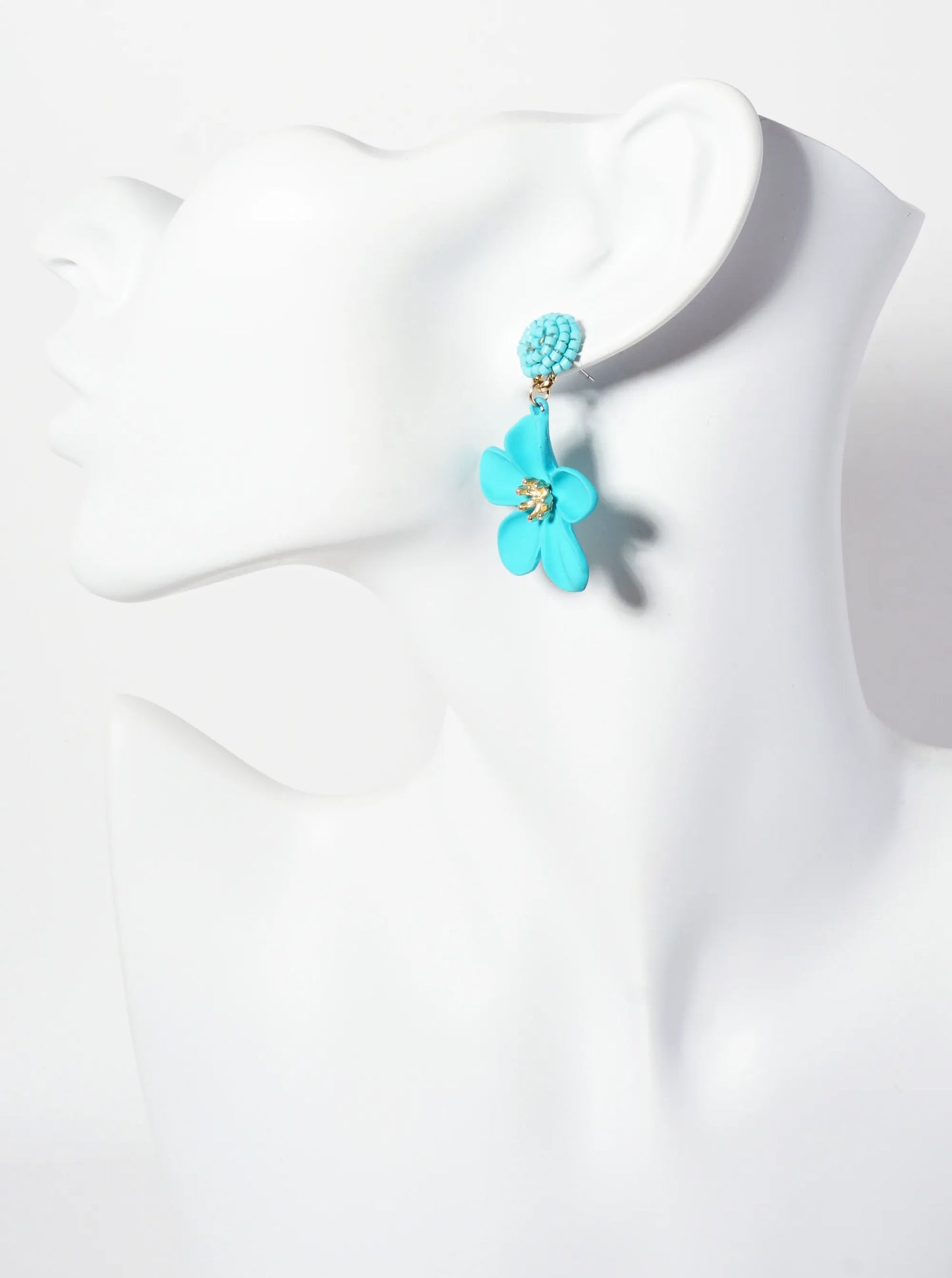 Botanical-Theme Flower Drop Glass-Beaded Dangle Earrings