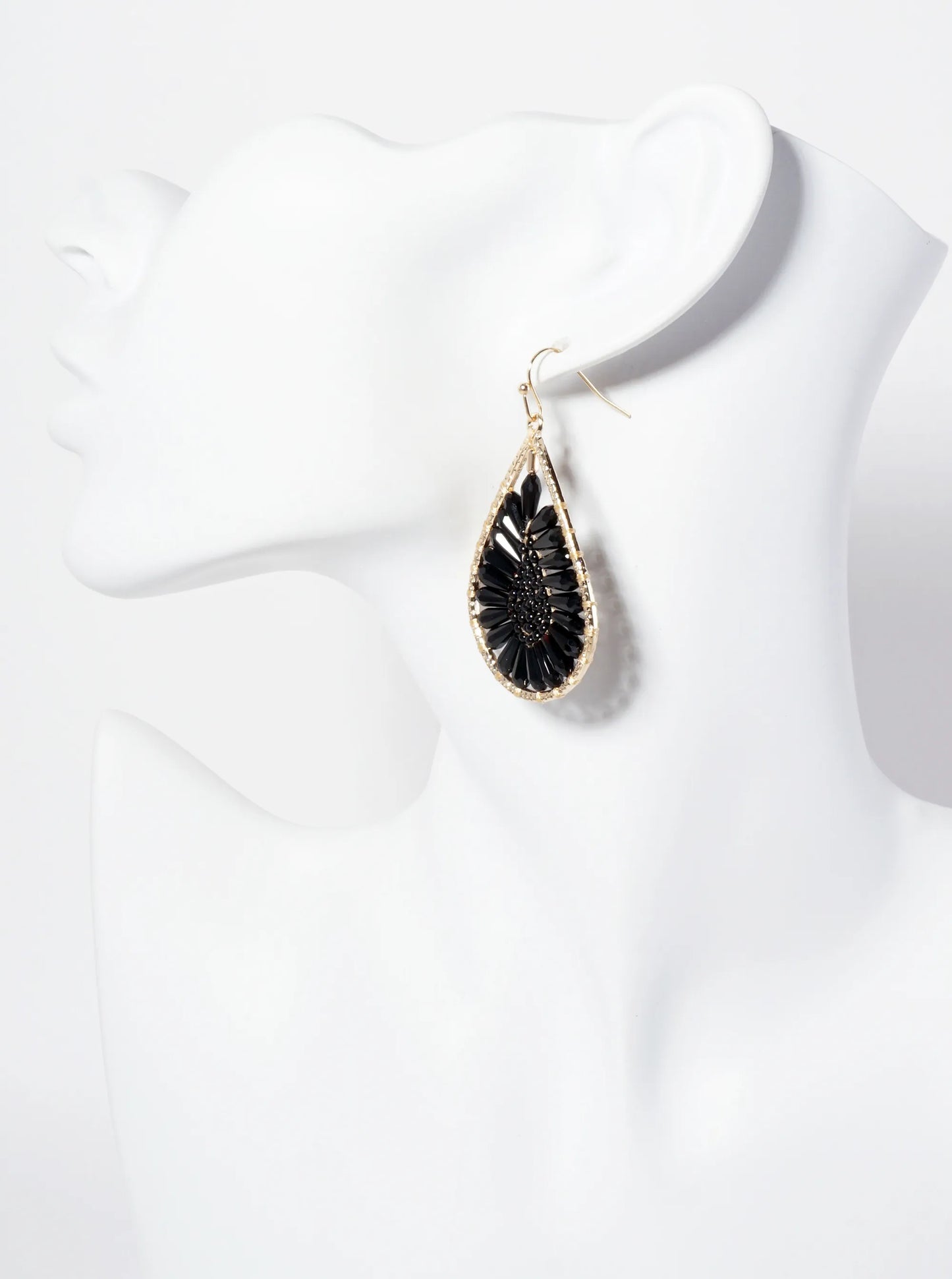 Botanical-Theme Flower-Motif Glass-Beaded Teardrop Dangle Earrings