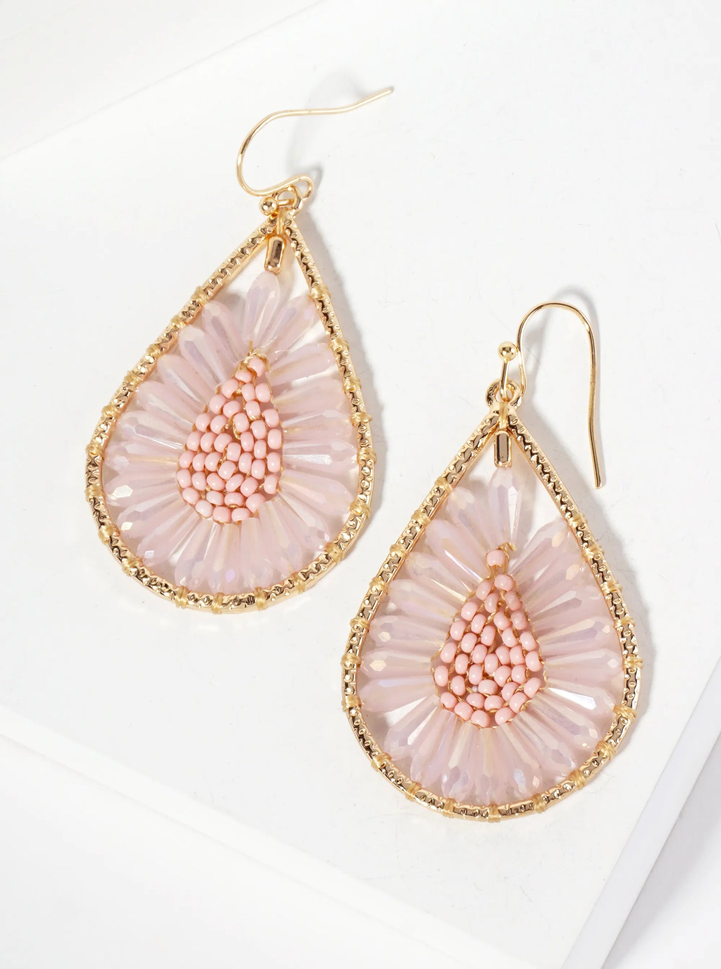 Botanical-Theme Flower-Motif Glass-Beaded Teardrop Dangle Earrings