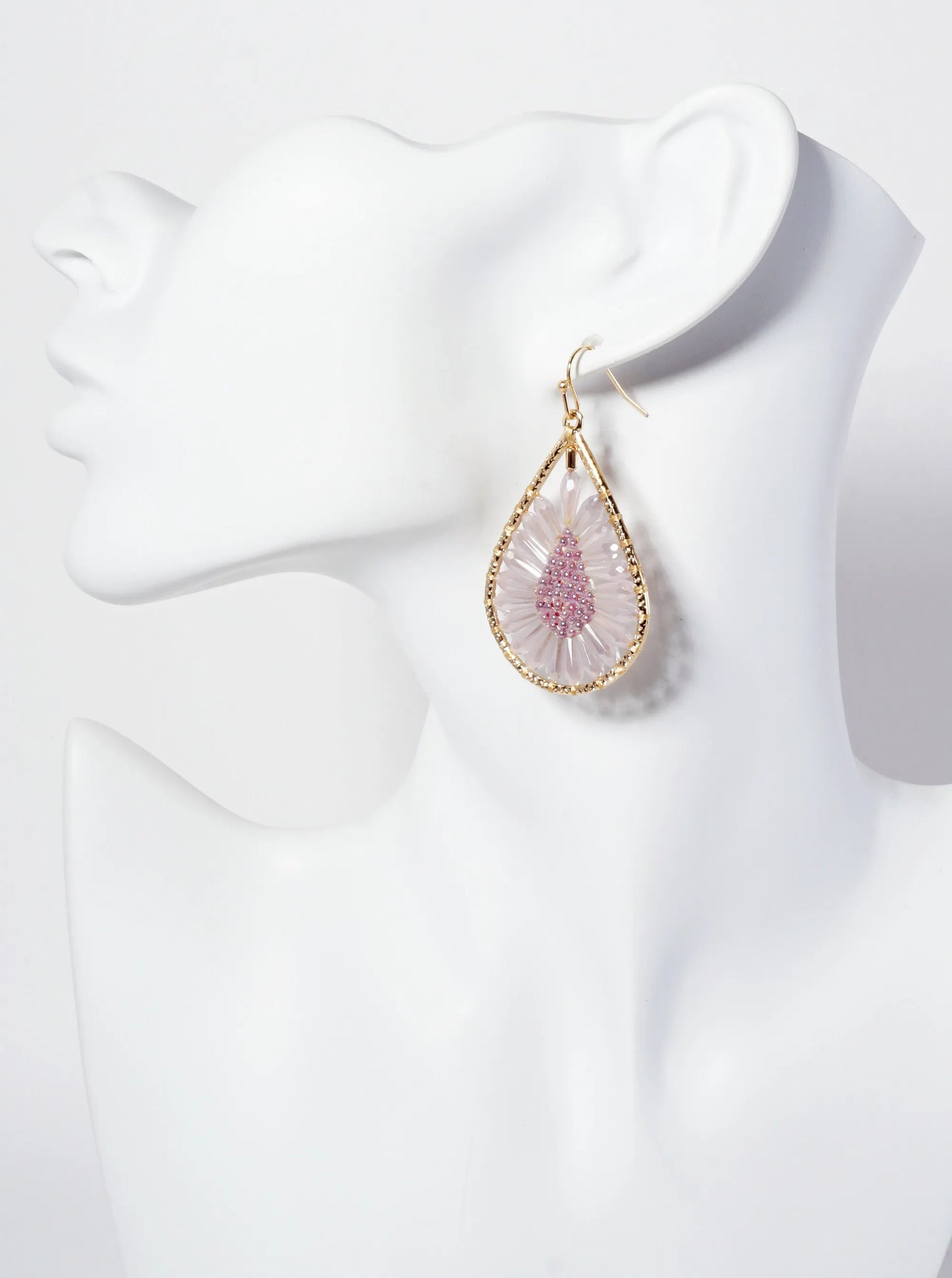 Botanical-Theme Flower-Motif Glass-Beaded Teardrop Dangle Earrings