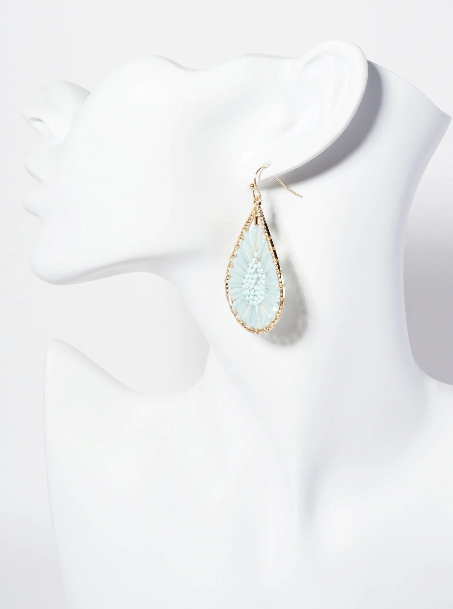 Botanical-Theme Flower-Motif Glass-Beaded Teardrop Dangle Earrings