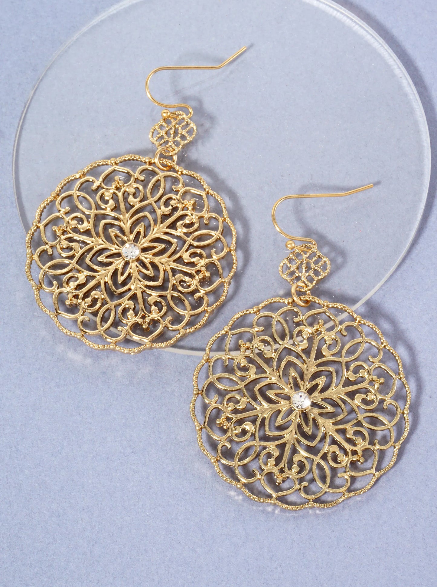 Botanical-Theme Flower Pattern Quatrefoil Filigree Dangle Earrings