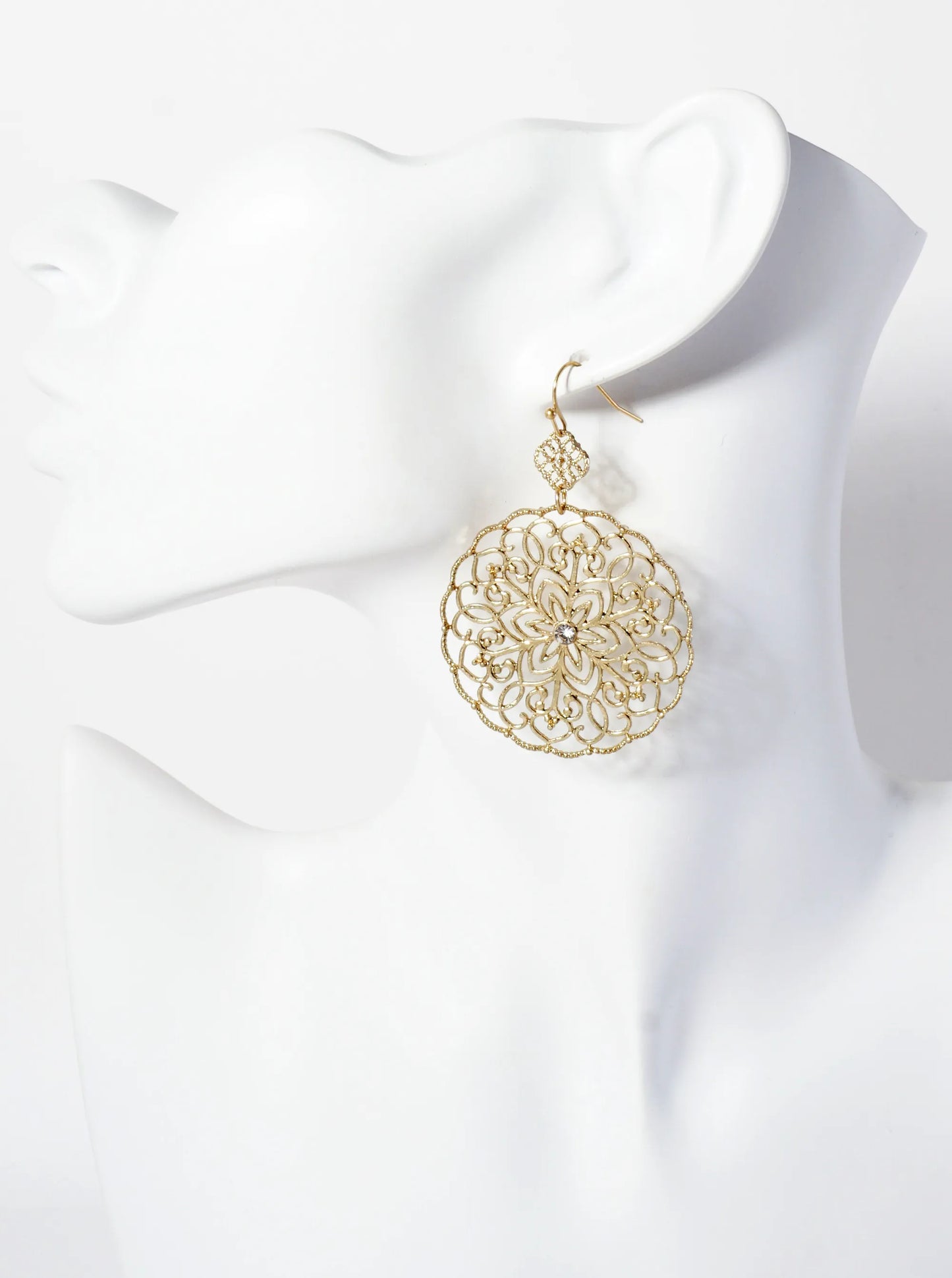Botanical-Theme Flower Pattern Quatrefoil Filigree Dangle Earrings