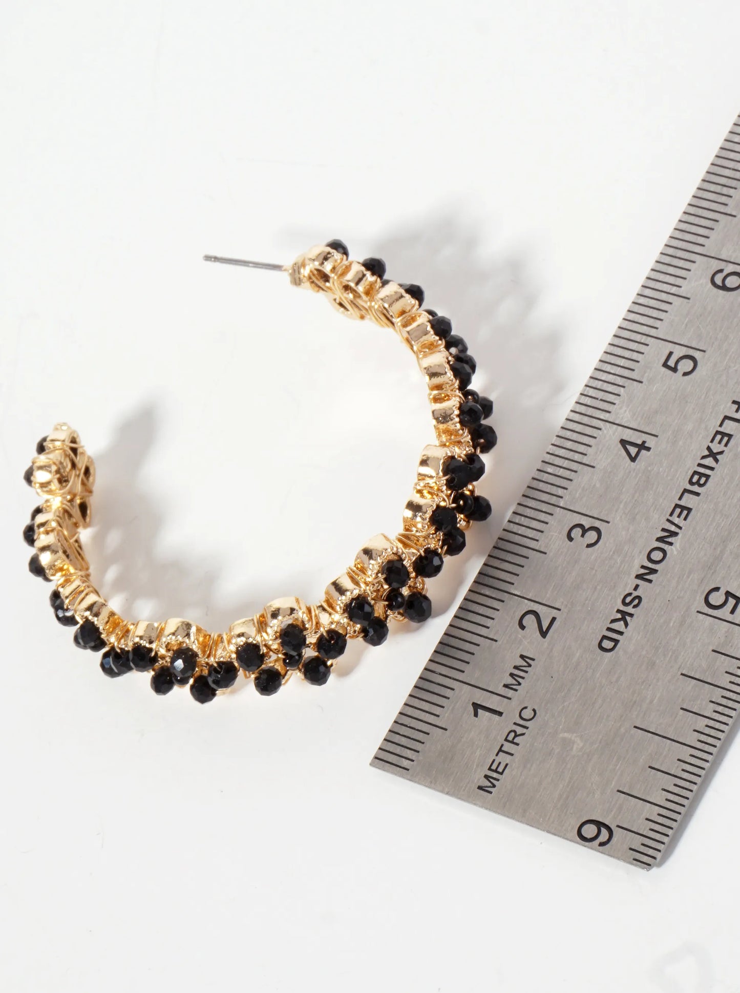 Botanical-Theme Flower-Shaped Embedded Glass-Beads 50mm Open Hoop Earrings
