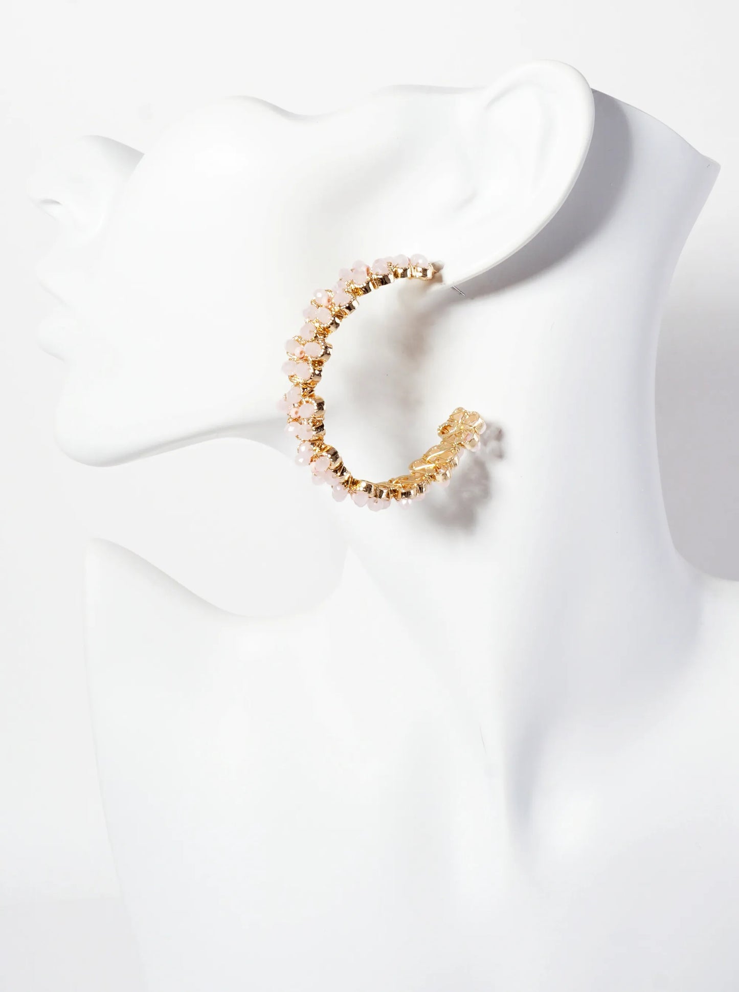 Botanical-Theme Flower-Shaped Embedded Glass-Beads 50mm Open Hoop Earrings