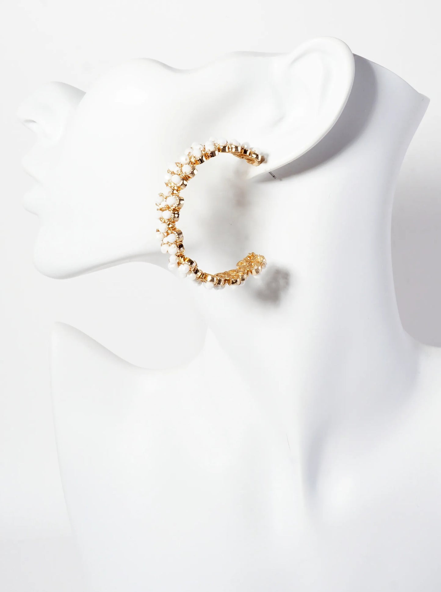 Botanical-Theme Flower-Shaped Embedded Glass-Beads 50mm Open Hoop Earrings
