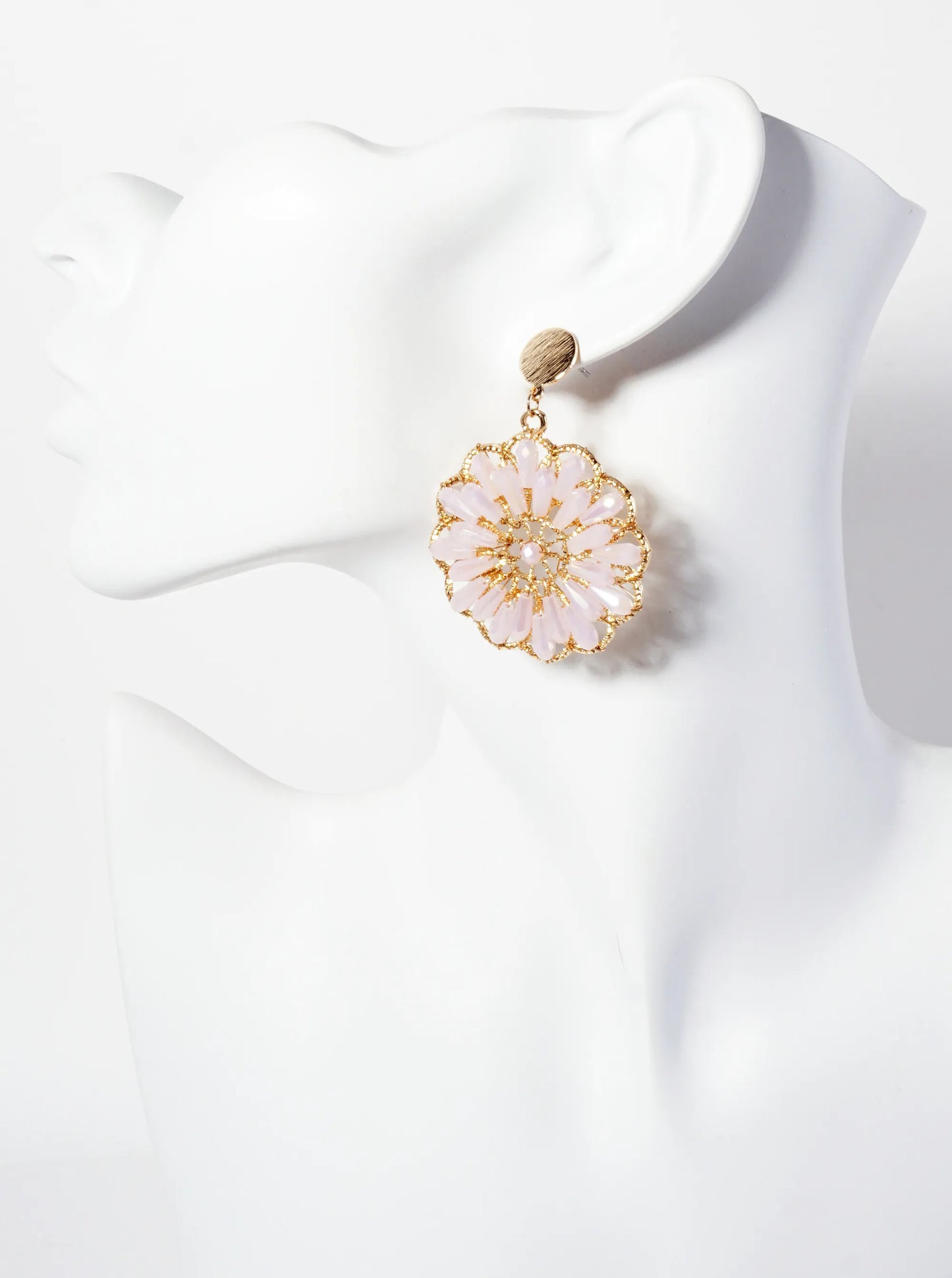 Botanical-Theme Flower-Shaped Glass-Beaded Drop Dangle Earrings