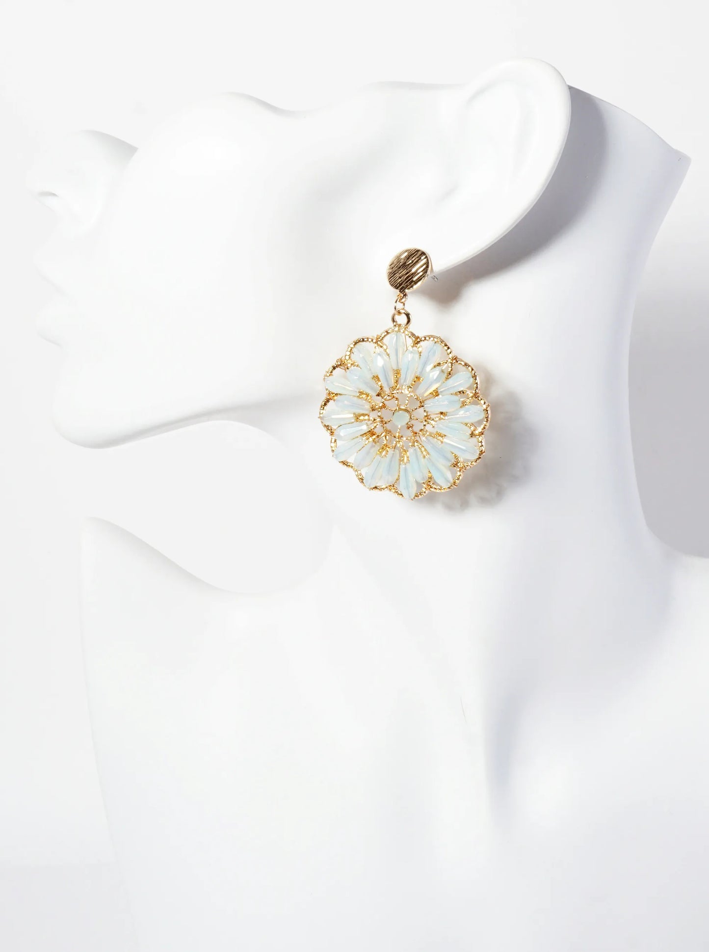 Botanical-Theme Flower-Shaped Glass-Beaded Drop Dangle Earrings