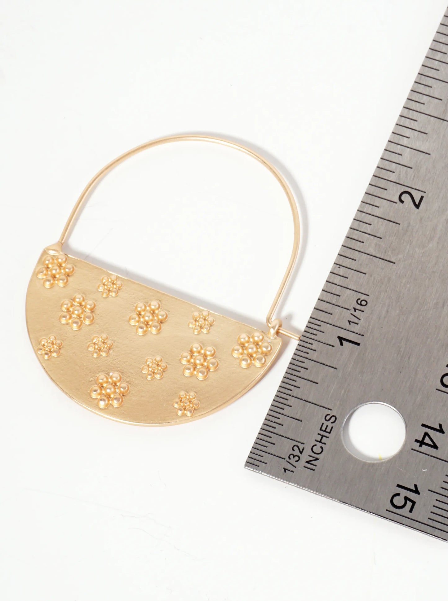 Botanical-Theme Flower-Texture Half-Circle Drop 27mm Wire Hoop Earrings