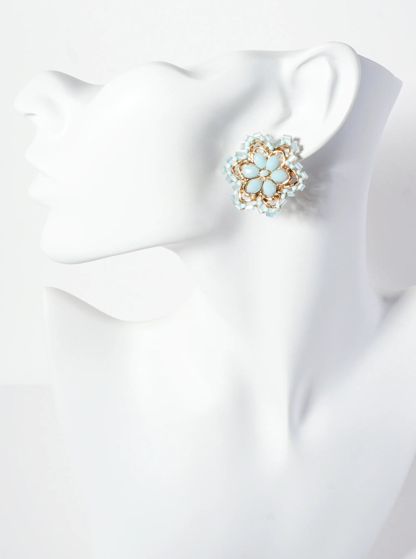 Botanical-Theme Glass-Beaded Flower Statement Stud Earrings