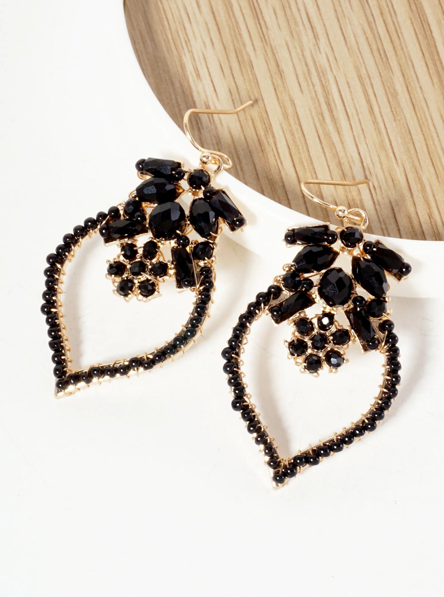 Botanical-Theme Glass-Beads Wire-Wrapped Dangle Earrings With Flower-Shaped Accents In-The-Center