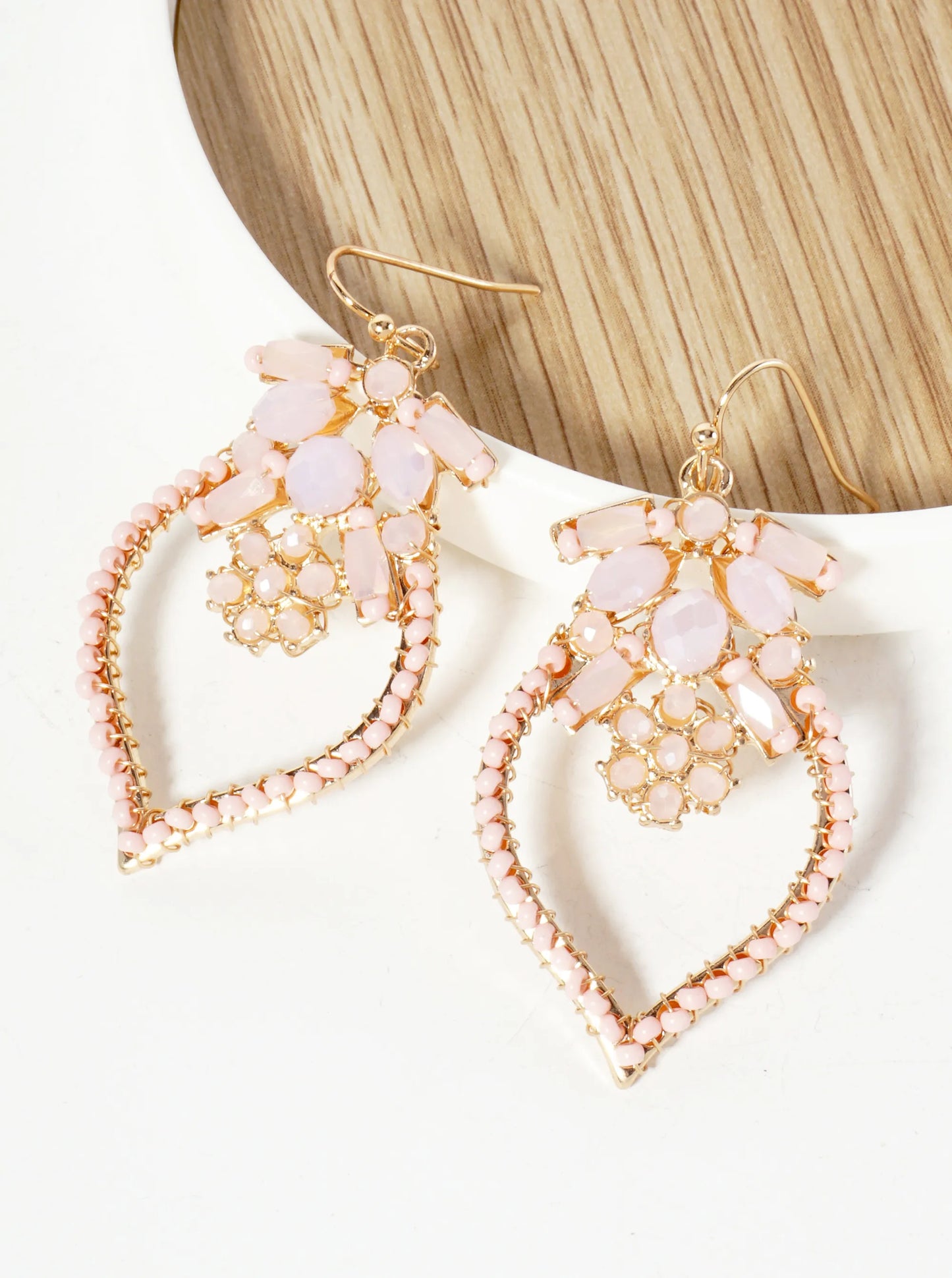 Botanical-Theme Glass-Beads Wire-Wrapped Dangle Earrings With Flower-Shaped Accents In-The-Center