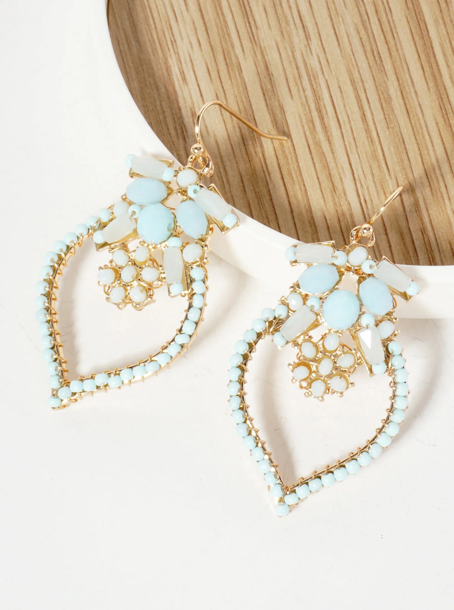 Botanical-Theme Glass-Beads Wire-Wrapped Dangle Earrings With Flower-Shaped Accents In-The-Center