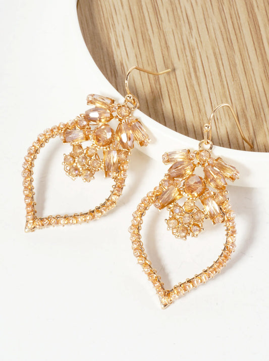 Botanical-Theme Glass-Beads Wire-Wrapped Dangle Earrings With Flower-Shaped Accents In-The-Center