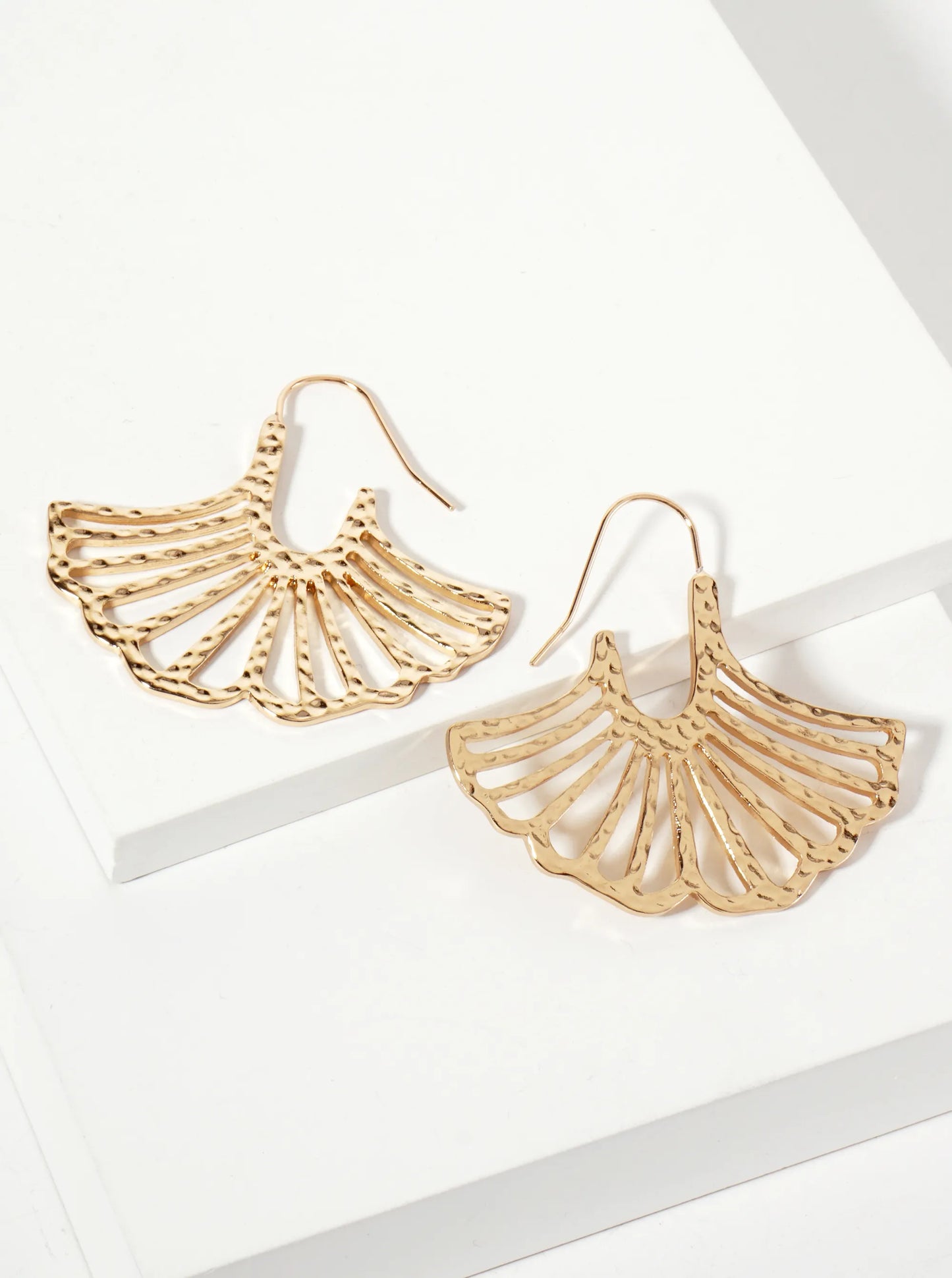 Botanical-Theme Hammered-Texture Ginkgo Leaf Drop Wire Hook Earrings