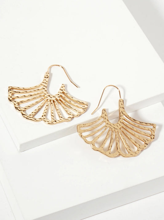 Botanical-Theme Hammered-Texture Ginkgo Leaf Drop Wire Hook Earrings