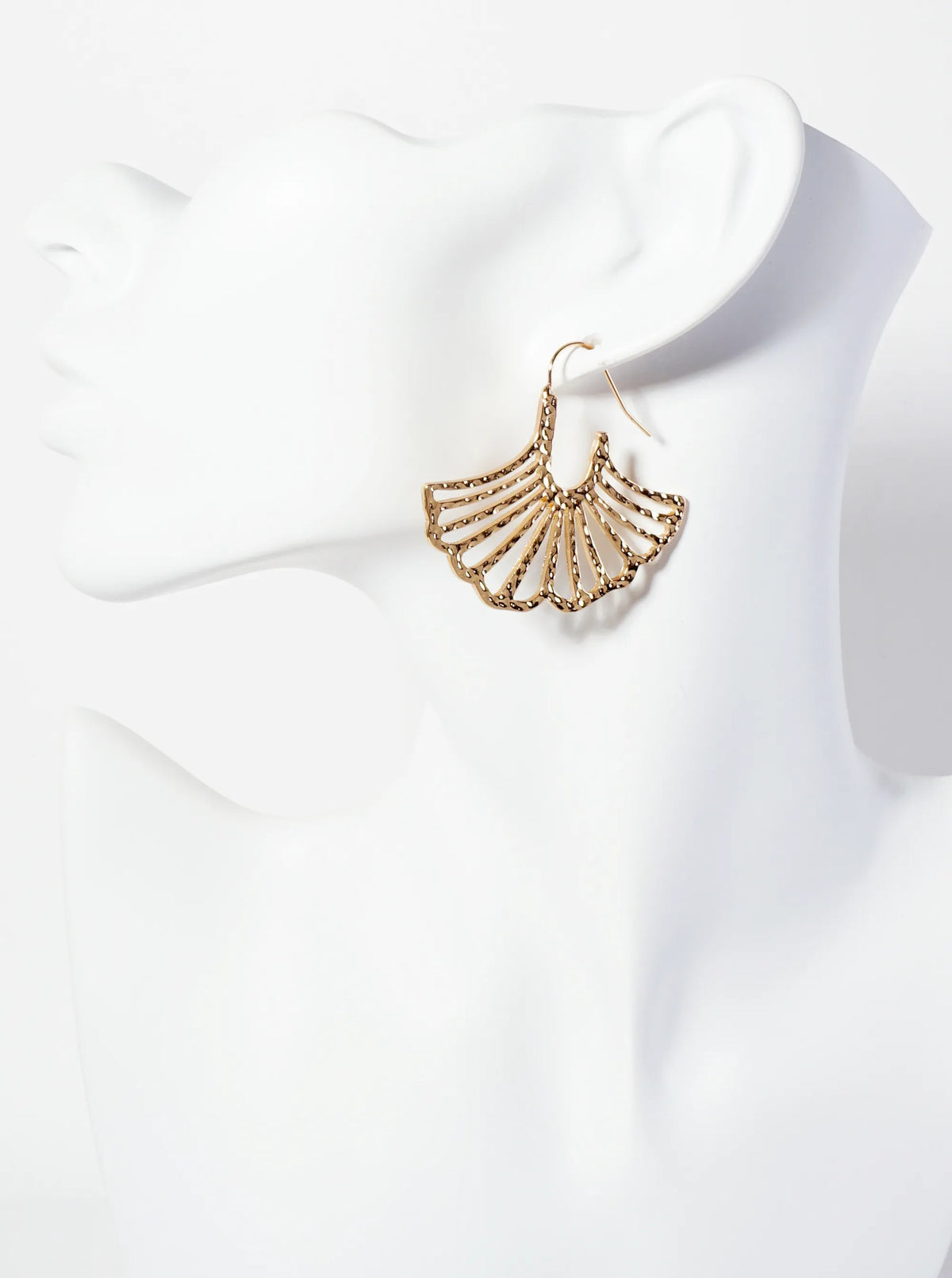 Botanical-Theme Hammered-Texture Ginkgo Leaf Drop Wire Hook Earrings