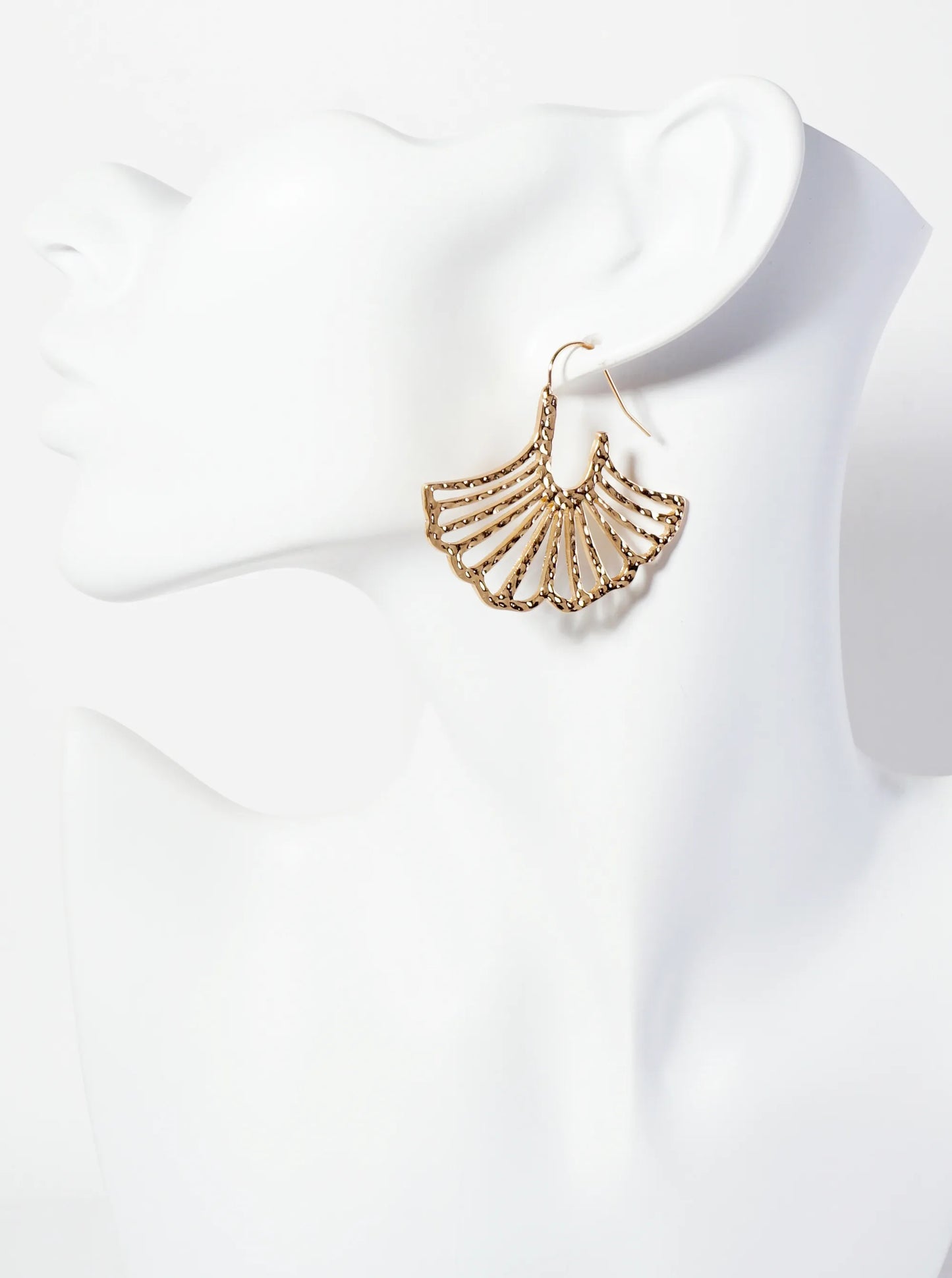 Botanical-Theme Hammered-Texture Ginkgo Leaf Drop Wire Hook Earrings
