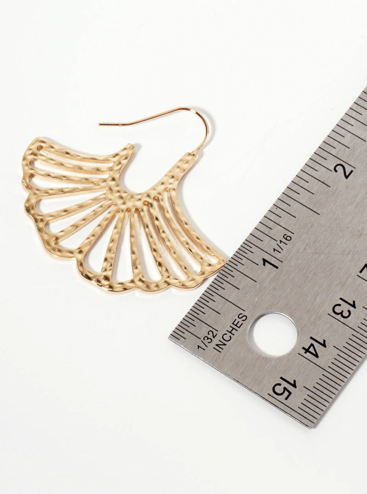 Botanical-Theme Hammered-Texture Ginkgo Leaf Drop Wire Hook Earrings