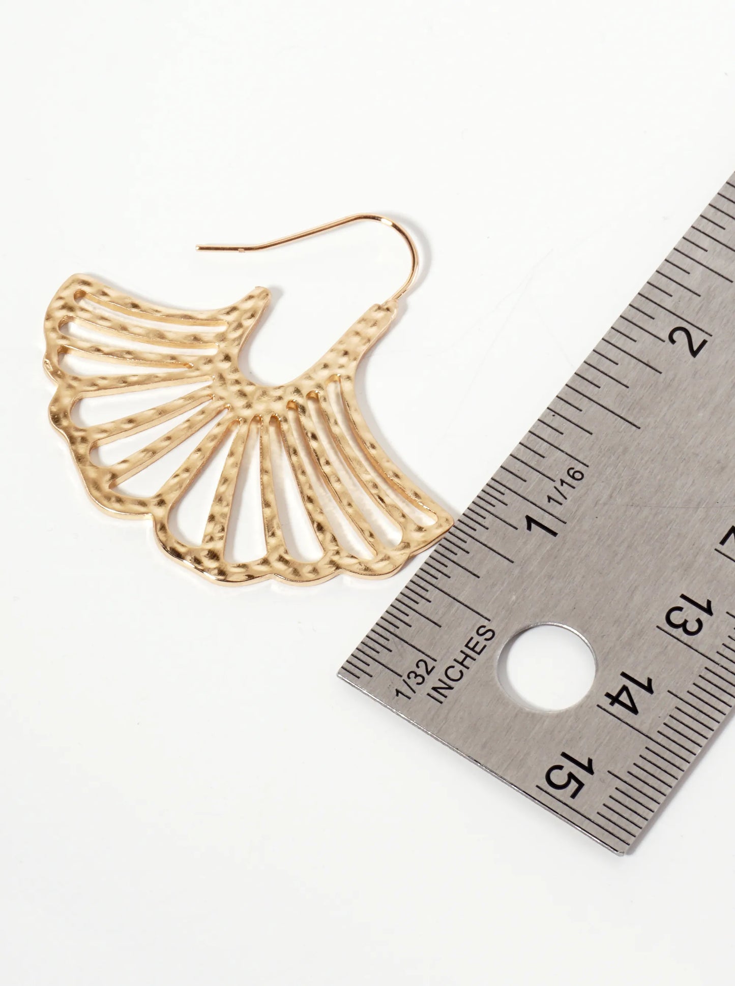 Botanical-Theme Hammered-Texture Ginkgo Leaf Drop Wire Hook Earrings