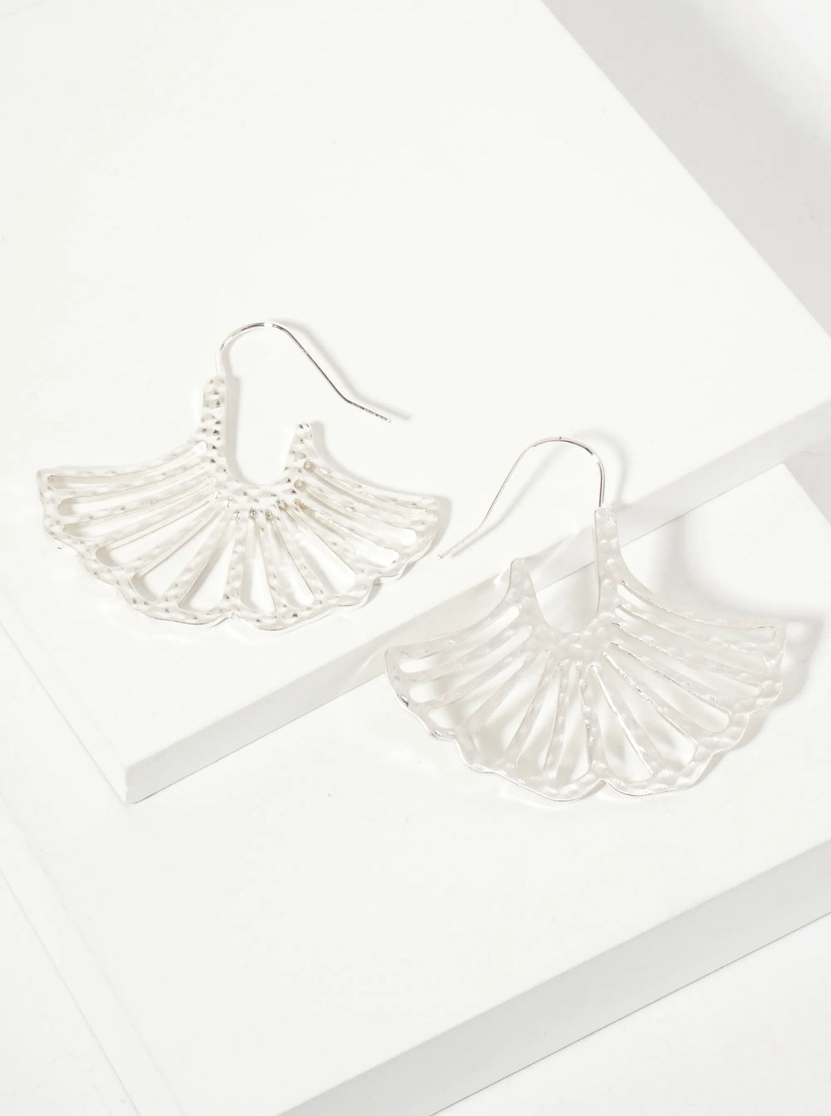 Botanical-Theme Hammered-Texture Ginkgo Leaf Drop Wire Hook Earrings