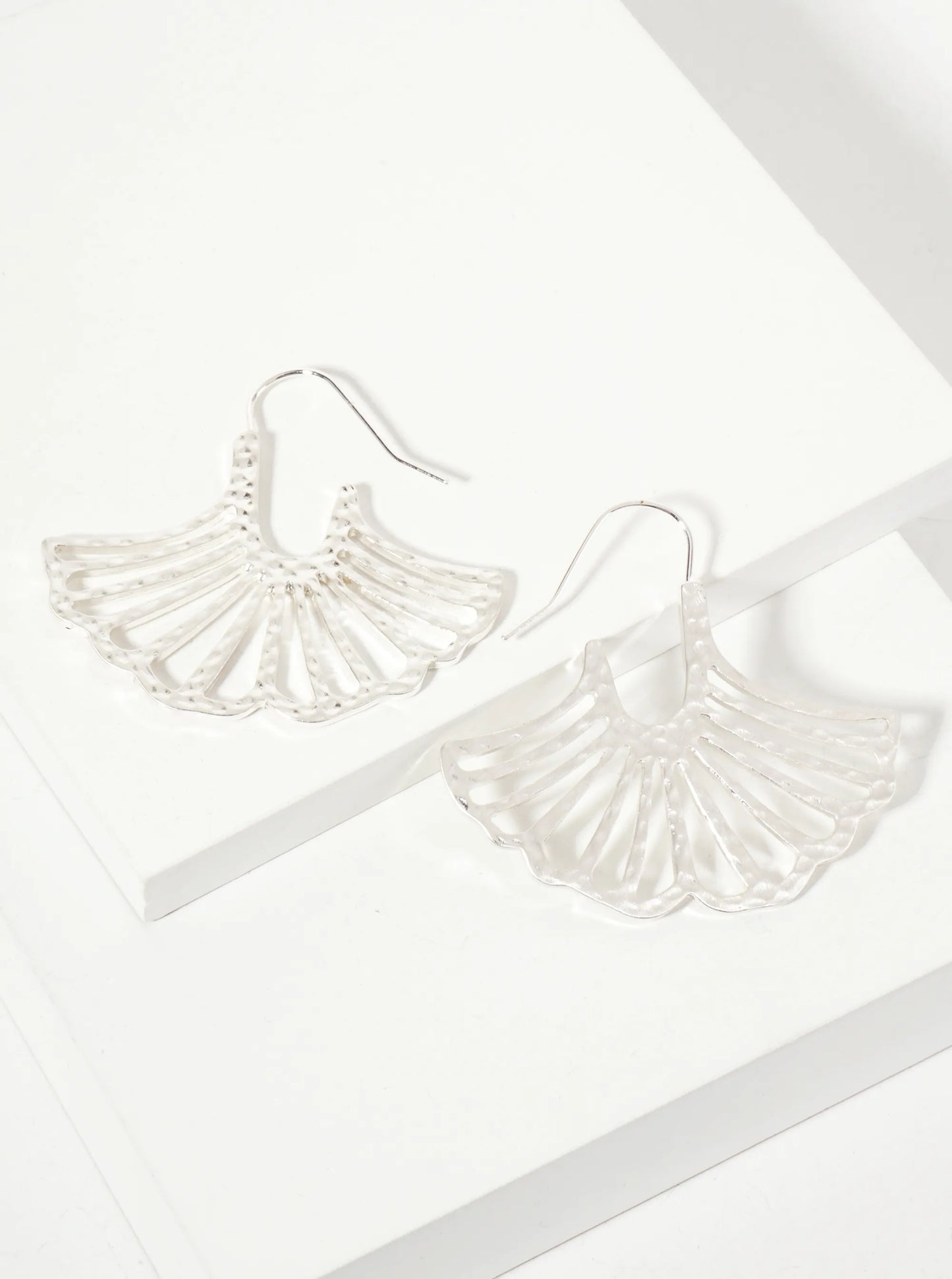 Botanical-Theme Hammered-Texture Ginkgo Leaf Drop Wire Hook Earrings
