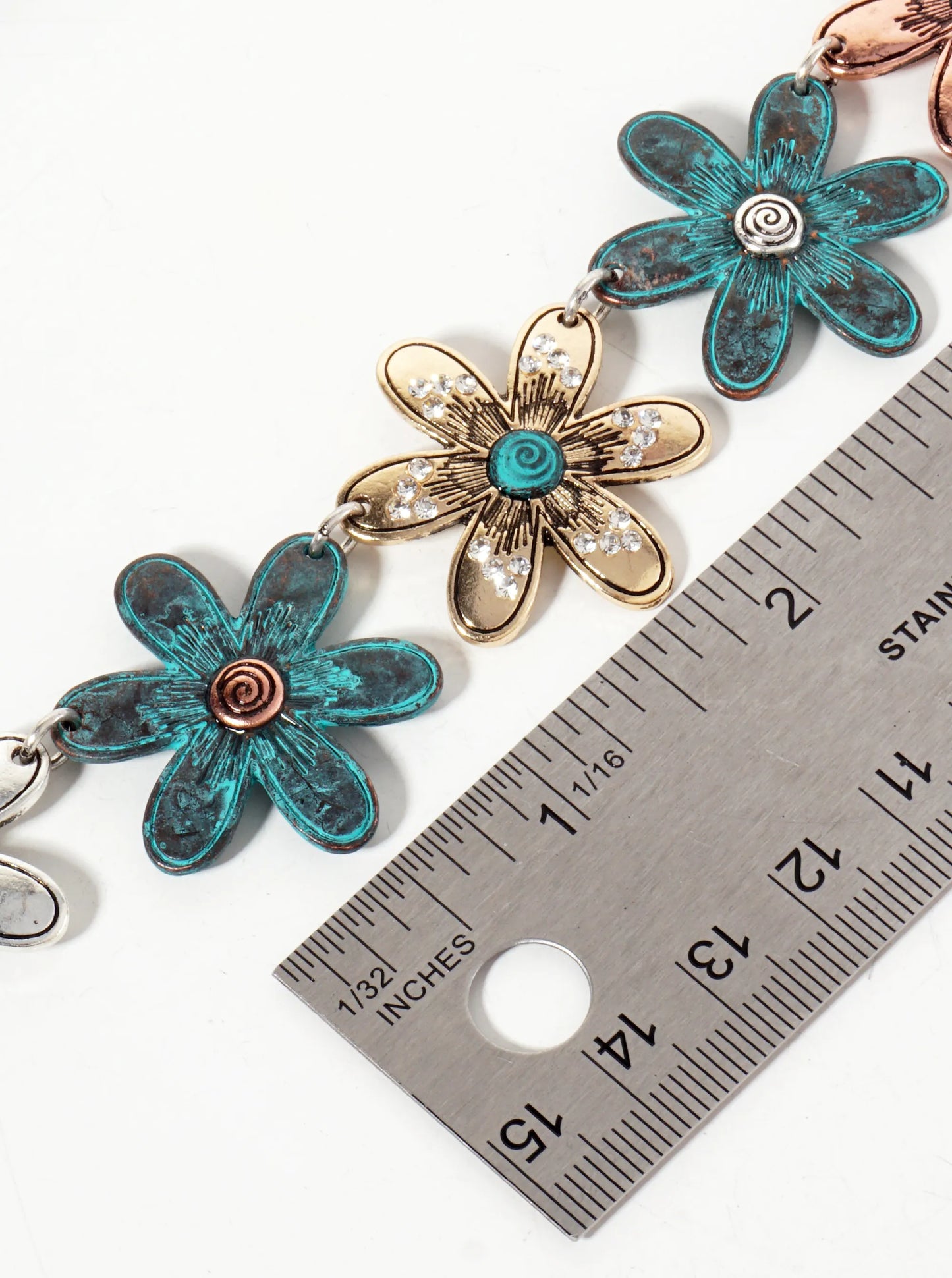 Botanical-Theme Multi-Tone Flower Statement Necklace Set-with-Earrings