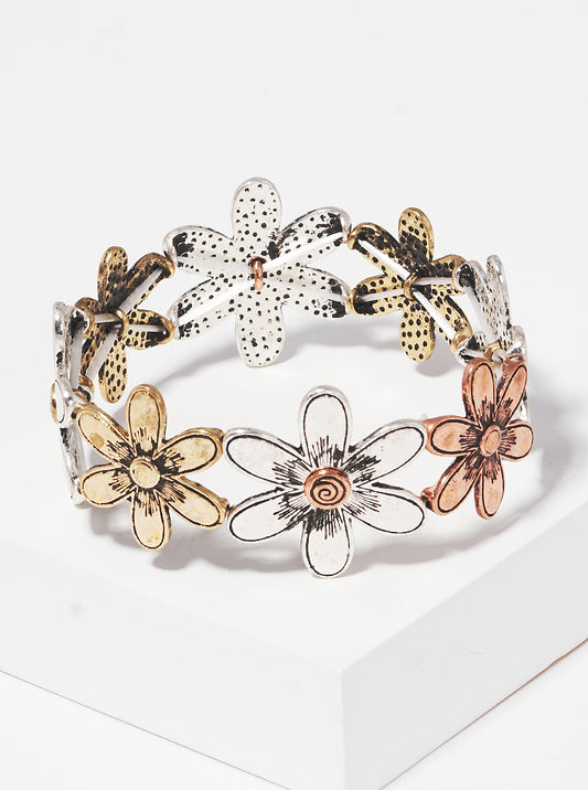 Botanical-Theme Multi-Tone Flower Stretch Bracelet