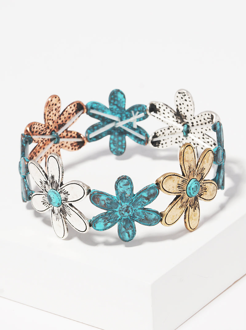 Botanical-Theme Multi-Tone Flower Stretch Bracelet