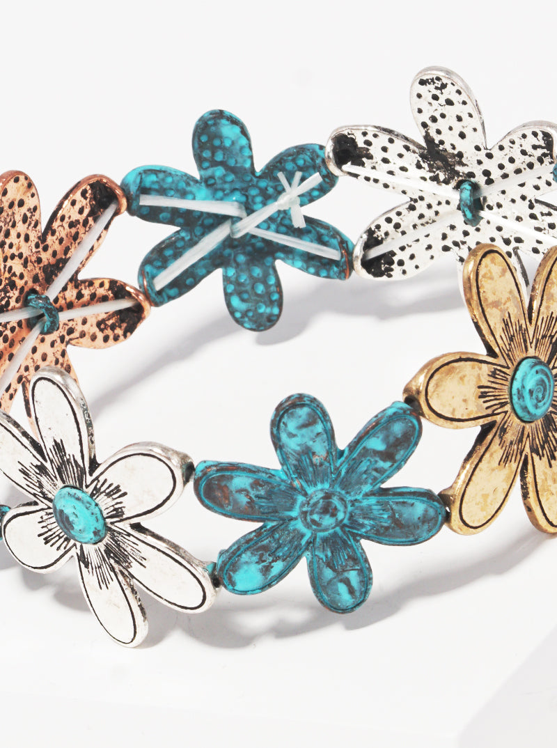 Botanical-Theme Multi-Tone Flower Stretch Bracelet