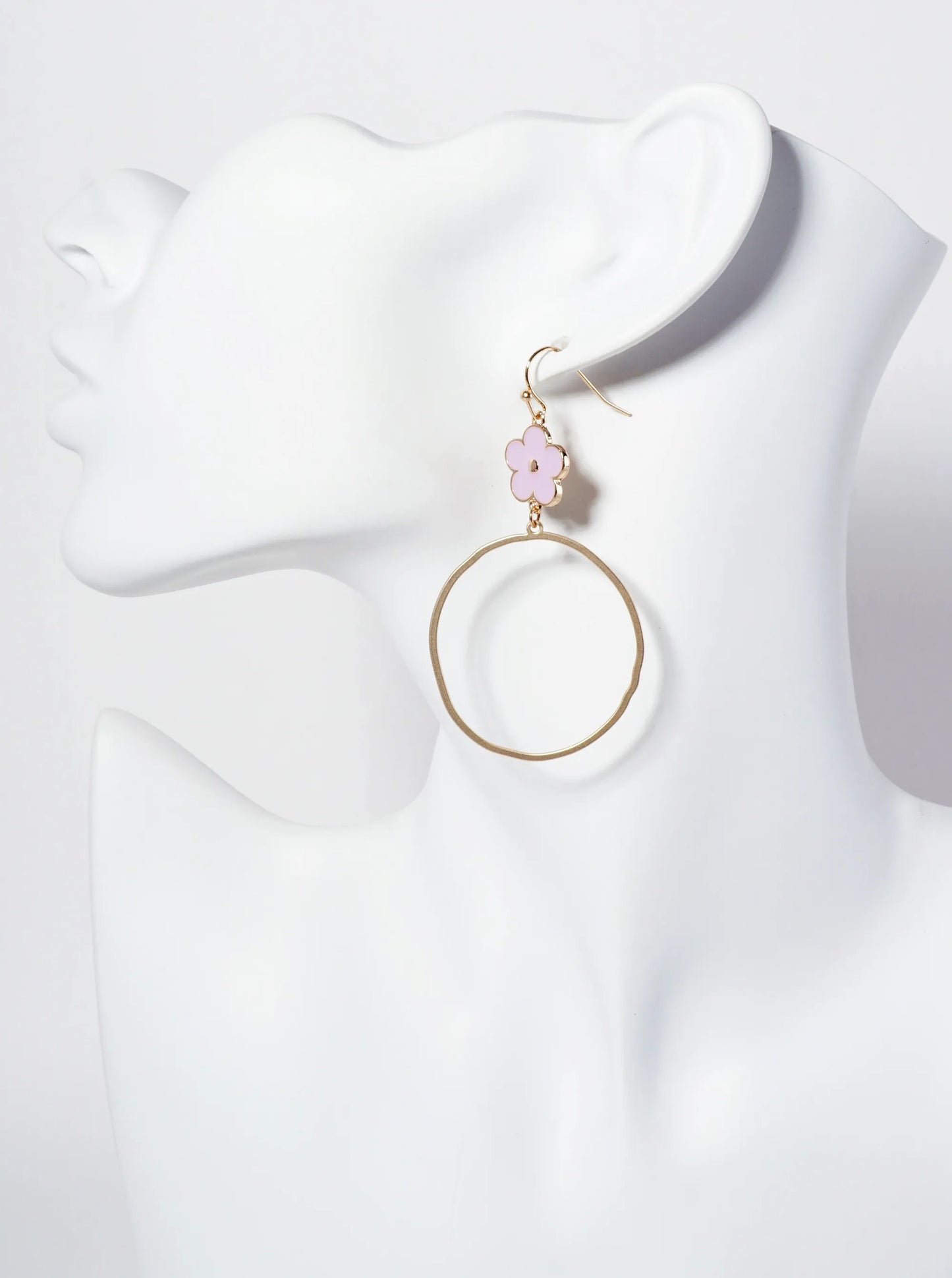 Botanical-Theme Organic Circle Drop Enamel Flower Dangle Earrings