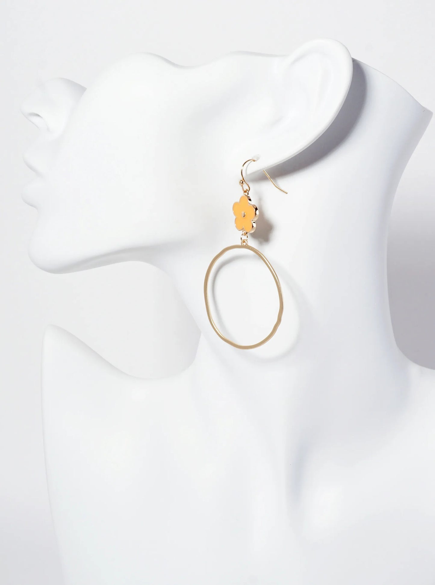 Botanical-Theme Organic Circle Drop Enamel Flower Dangle Earrings