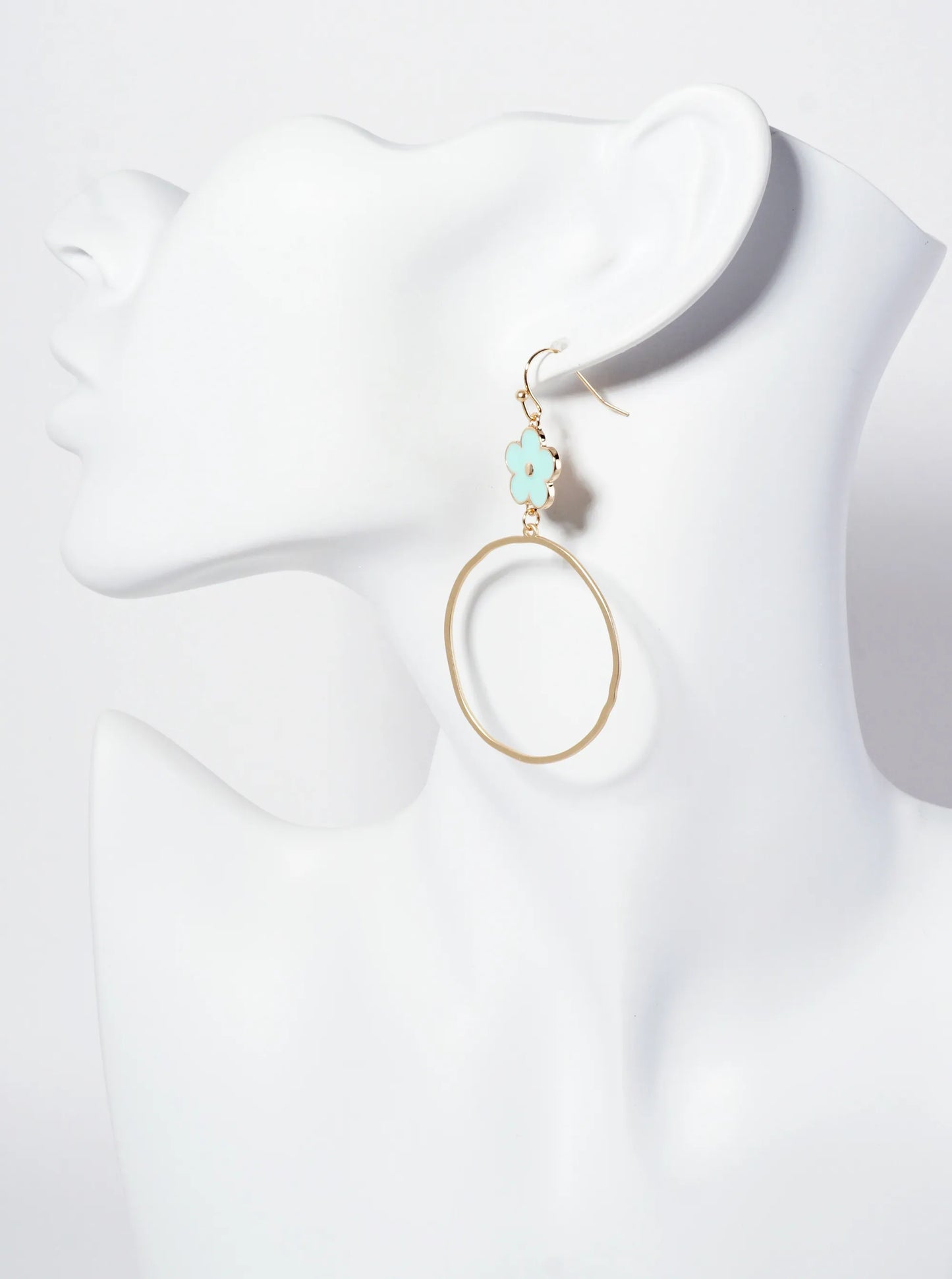 Botanical-Theme Organic Circle Drop Enamel Flower Dangle Earrings